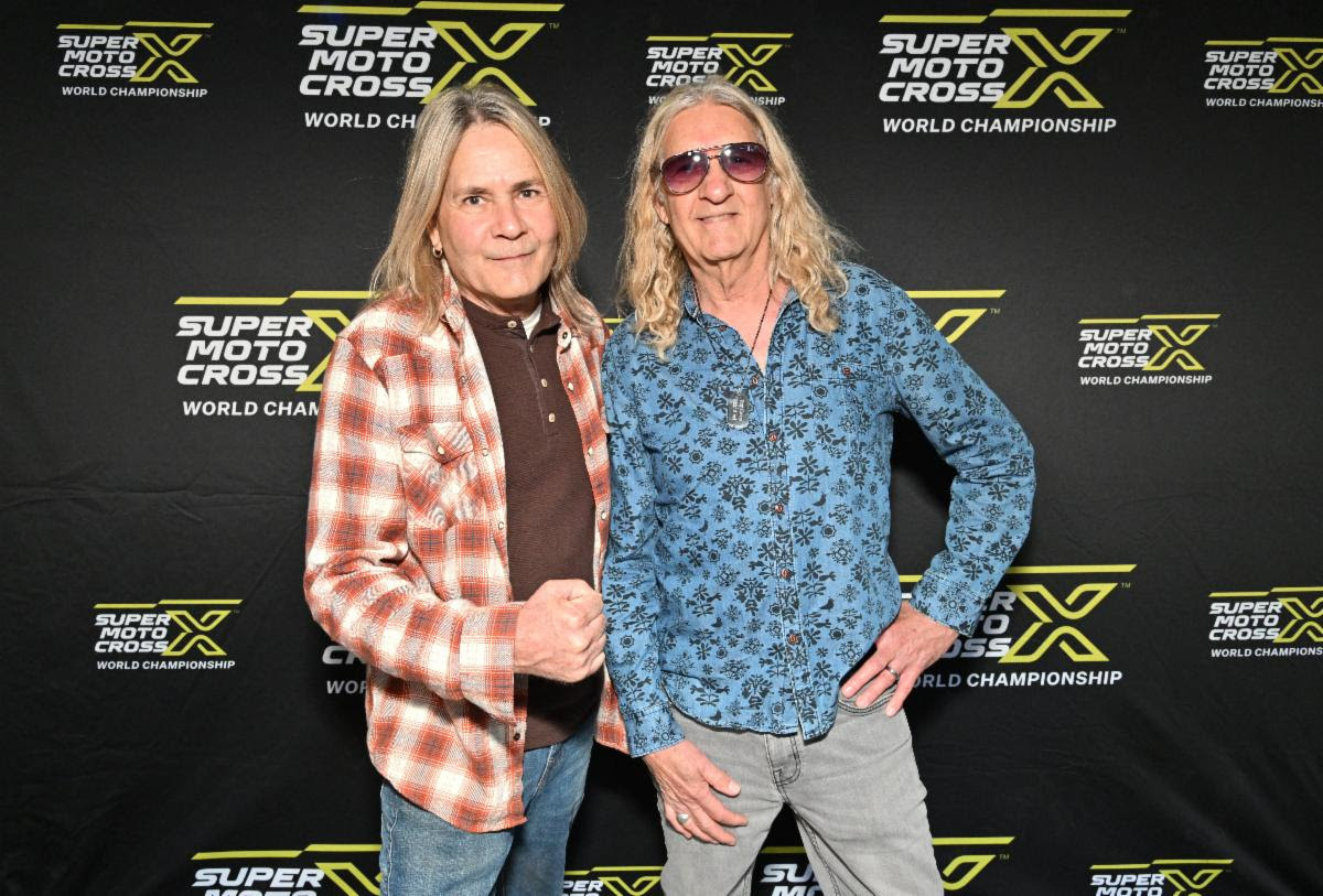 Metal Hall of Fame Class of 2024 Inductee Carlos Cavazo (left) and brother Tony walk the Red Carpet at Monster Energy Supercross’ celebrity event at Angel Stadium of Anaheim in Anaheim, California.