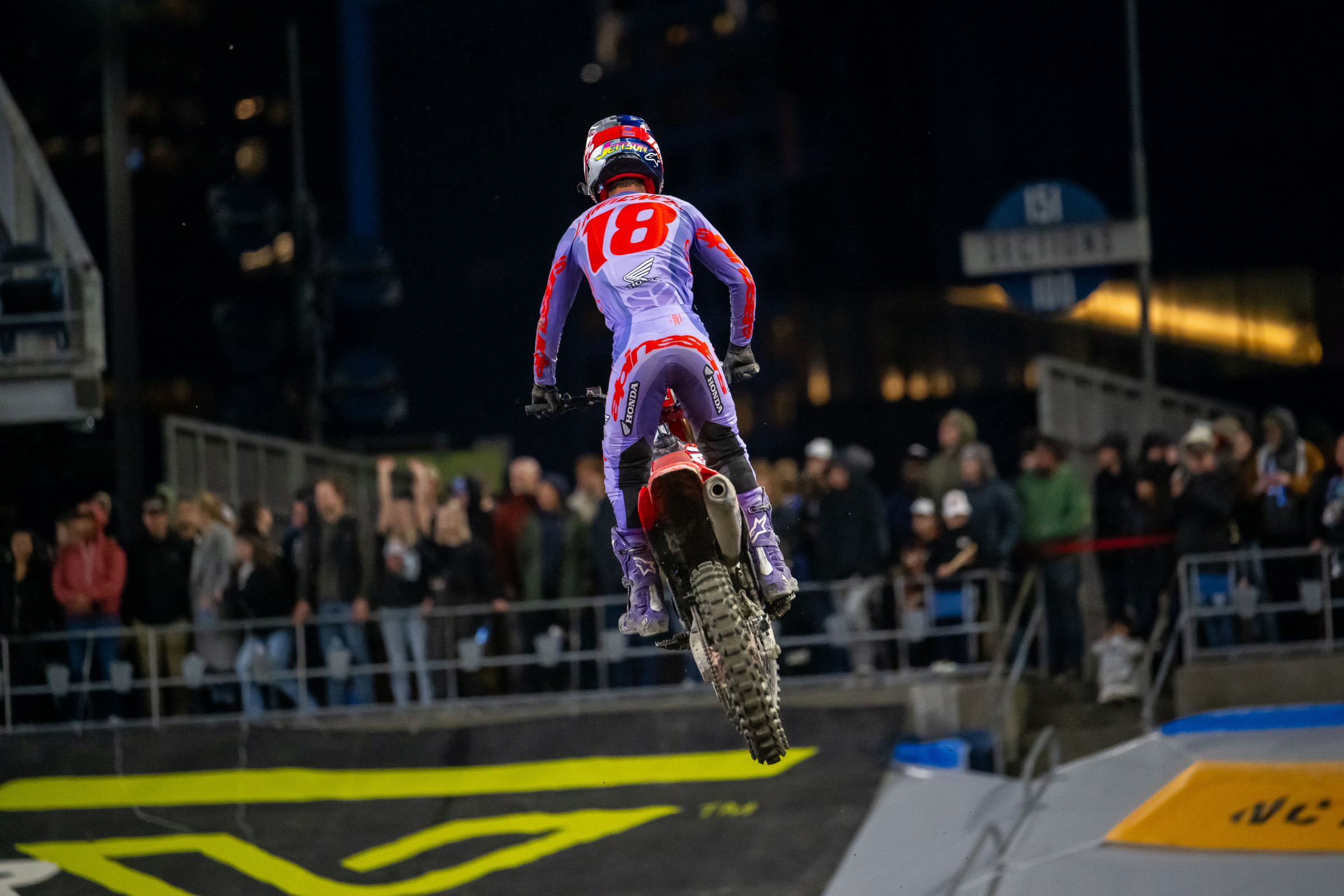 Jett Lawrence settled in for third in Seattle after multiple mishaps. 