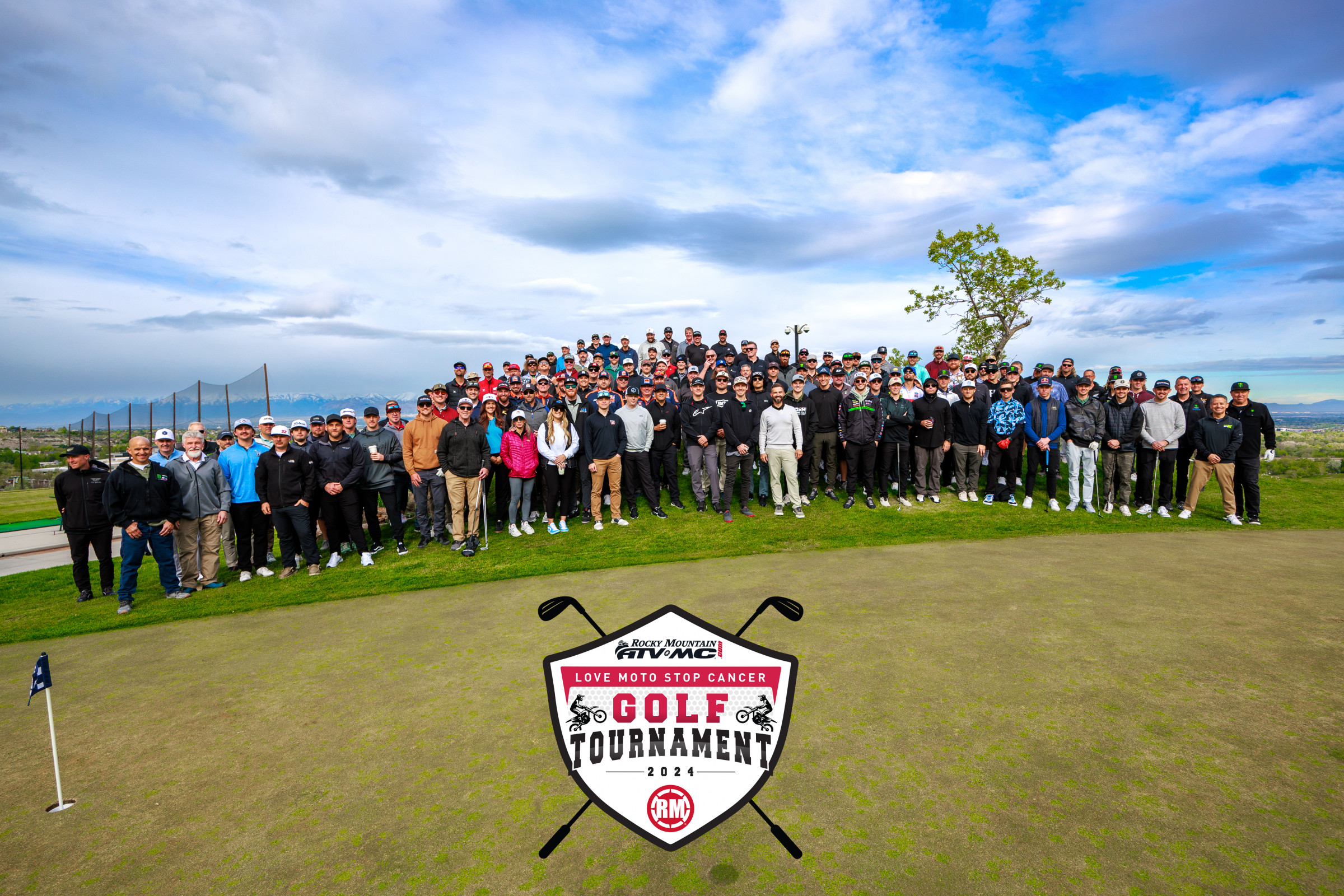 Supercross athletes and key industry personnel before teeing off at the inaugural Rocky Mountain ATV/MC Love Moto Stop Cancer Golf Tournament that benefits St. Jude Children's Research Hospital at Old Mill Golf Course in Holladay, Utah. Photo 
