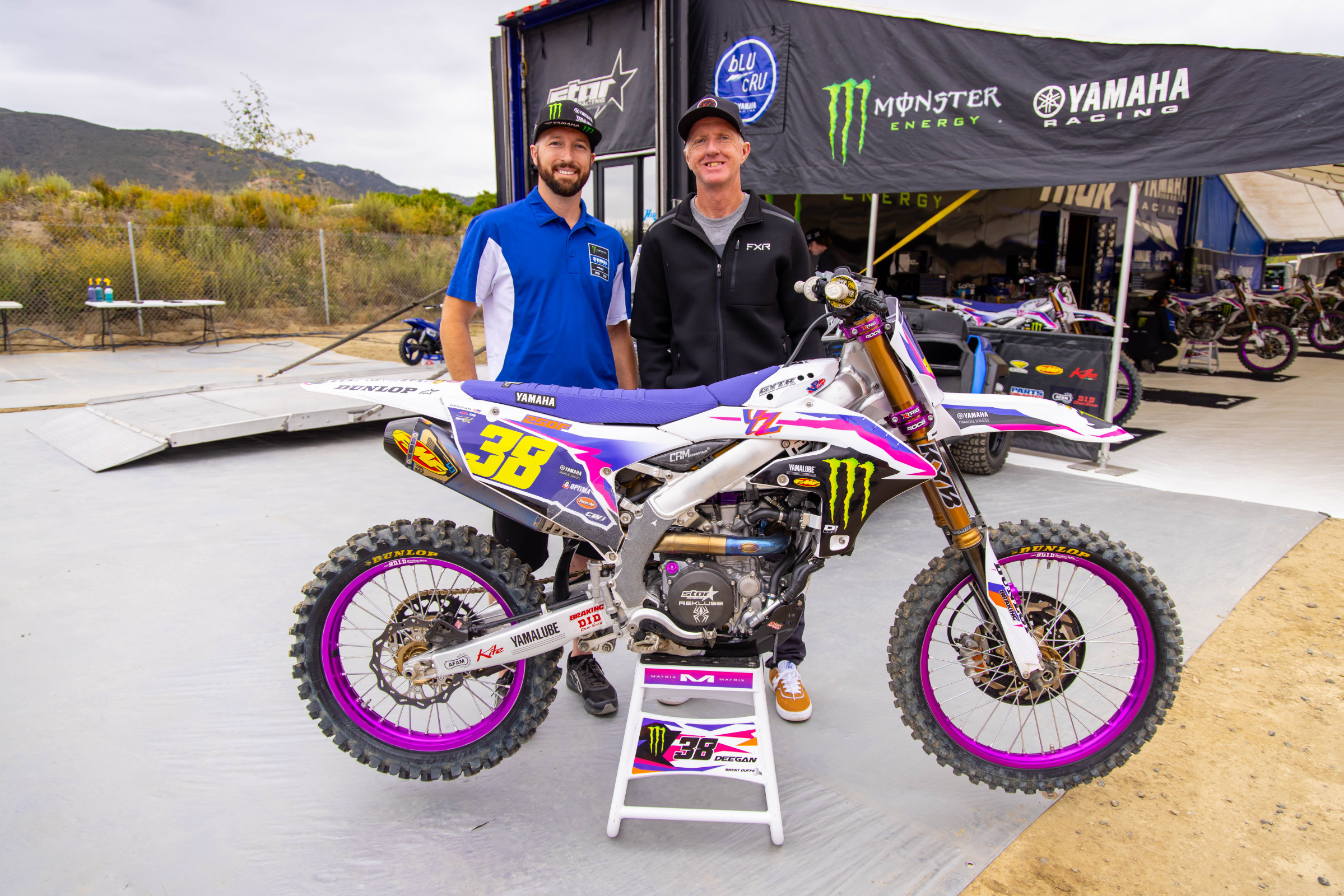 Brent Duffe and Kris Keefer with Haiden Deegan's 2024 Yamaha YZ250F