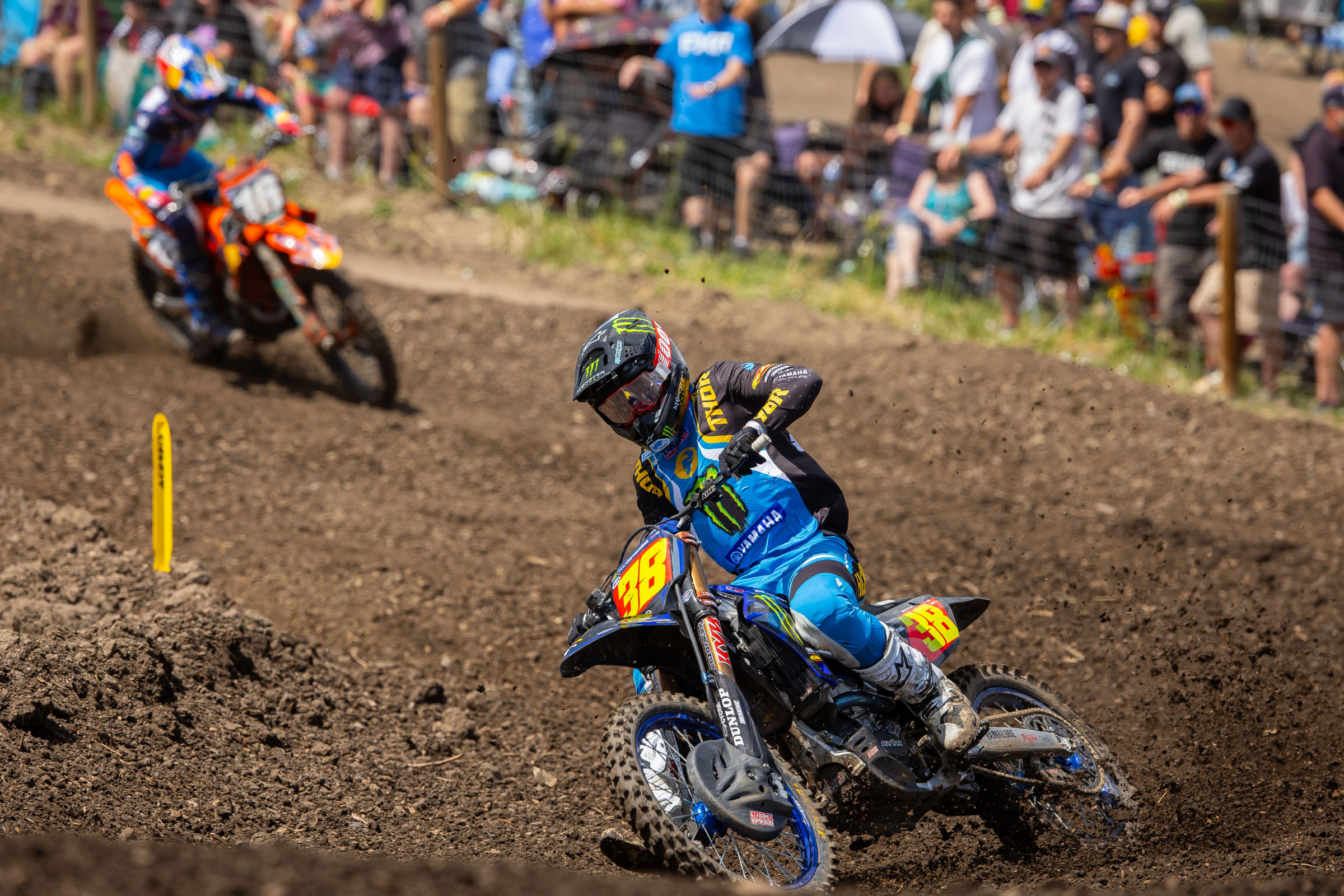 Deegan led most of the first 250 moto until a crash.