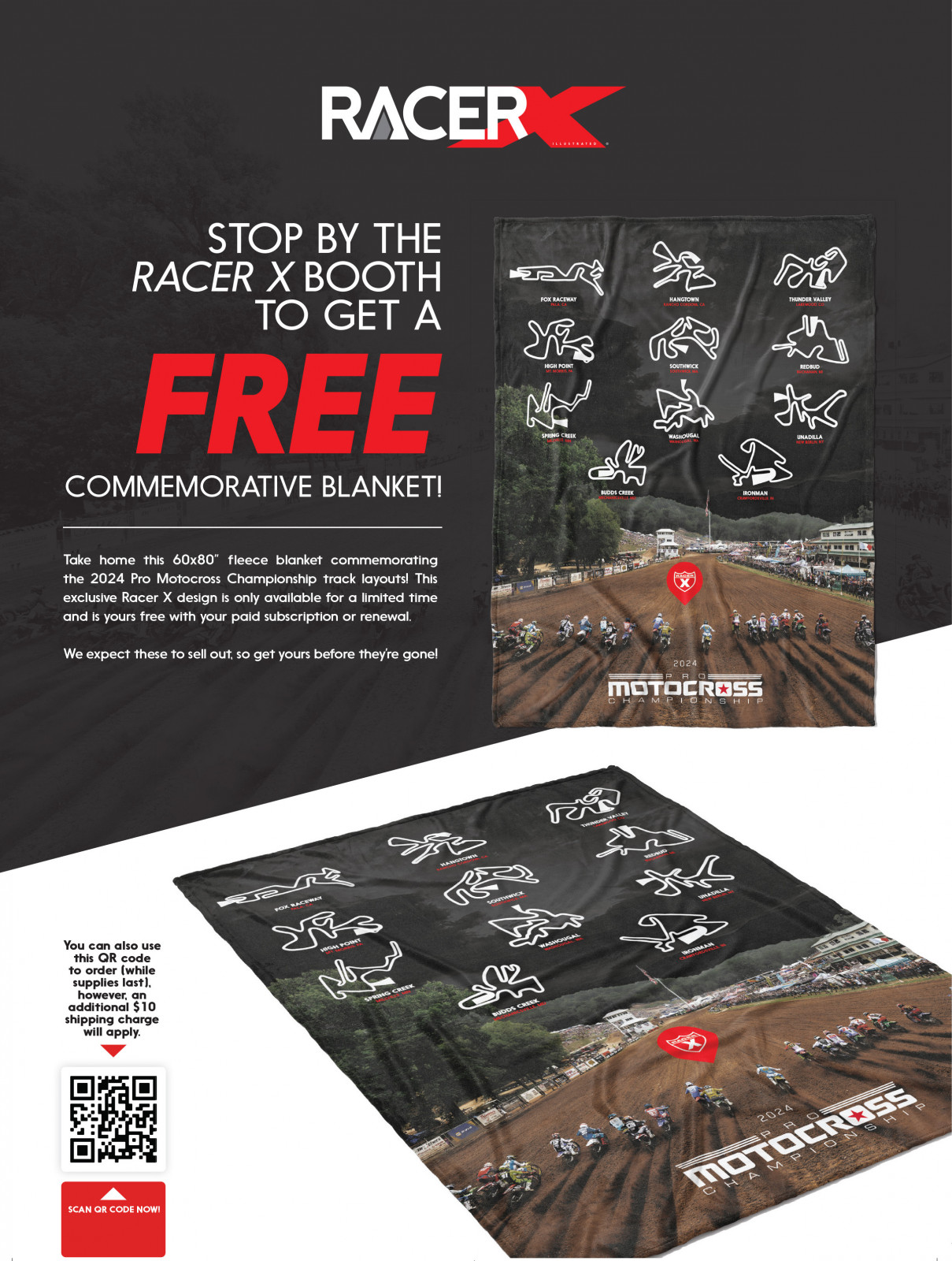 2024 Pro Motocross Blanket Racer X Subscription Free Gift