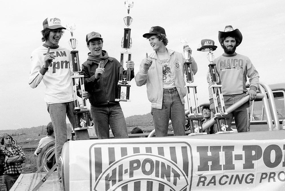 And here’s a nod to those 1981 AMA Amateur National Champions from RedBud, from left: Mike Roth, Connie Feist, Jeff Spreeman and Mark Hinkle.