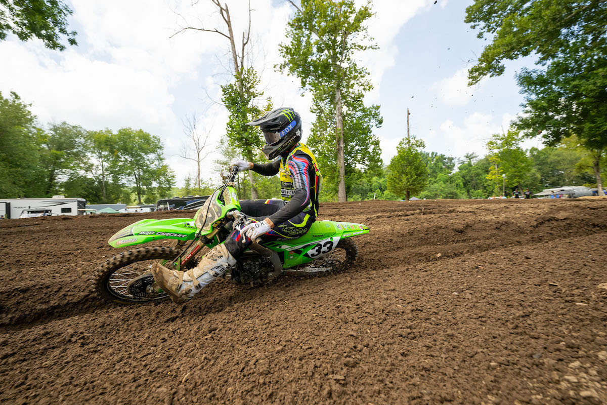 Drew Adams charged to victory in the first Open Pro Sport moto.