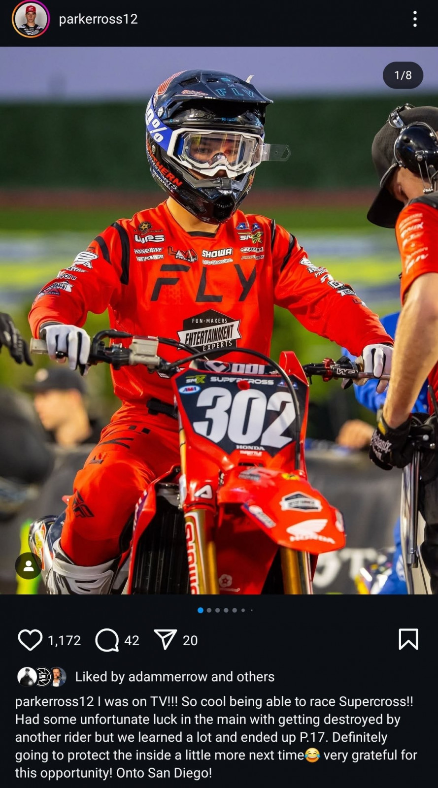 Parker Ross's post-race Instagram recap from his SX debut.