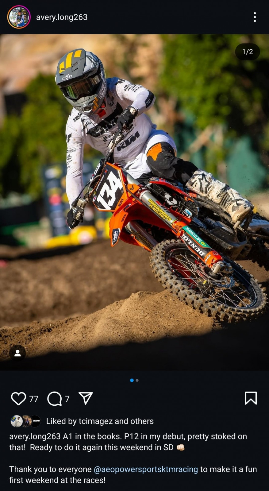 New onto a KTM 250 SX-F, Avery Long finished 12th in his first pro race.