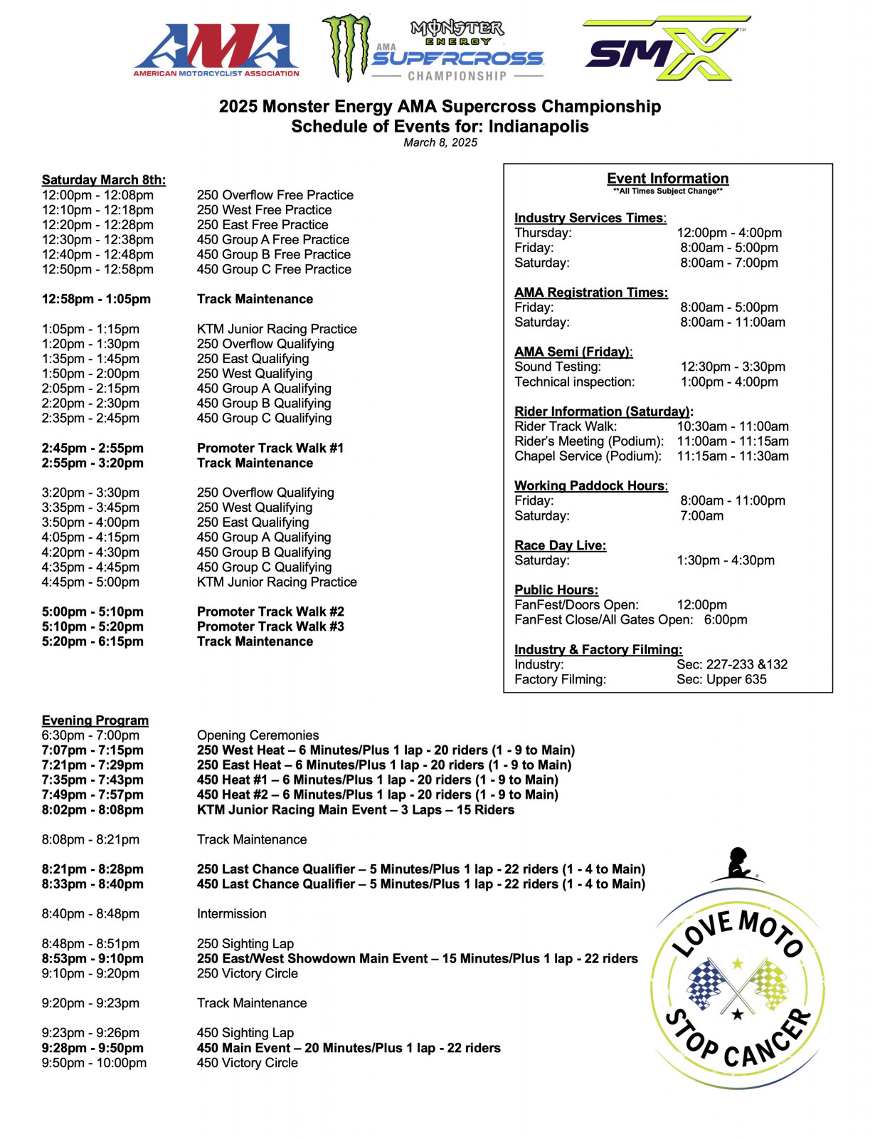 Detroit SX schedule.