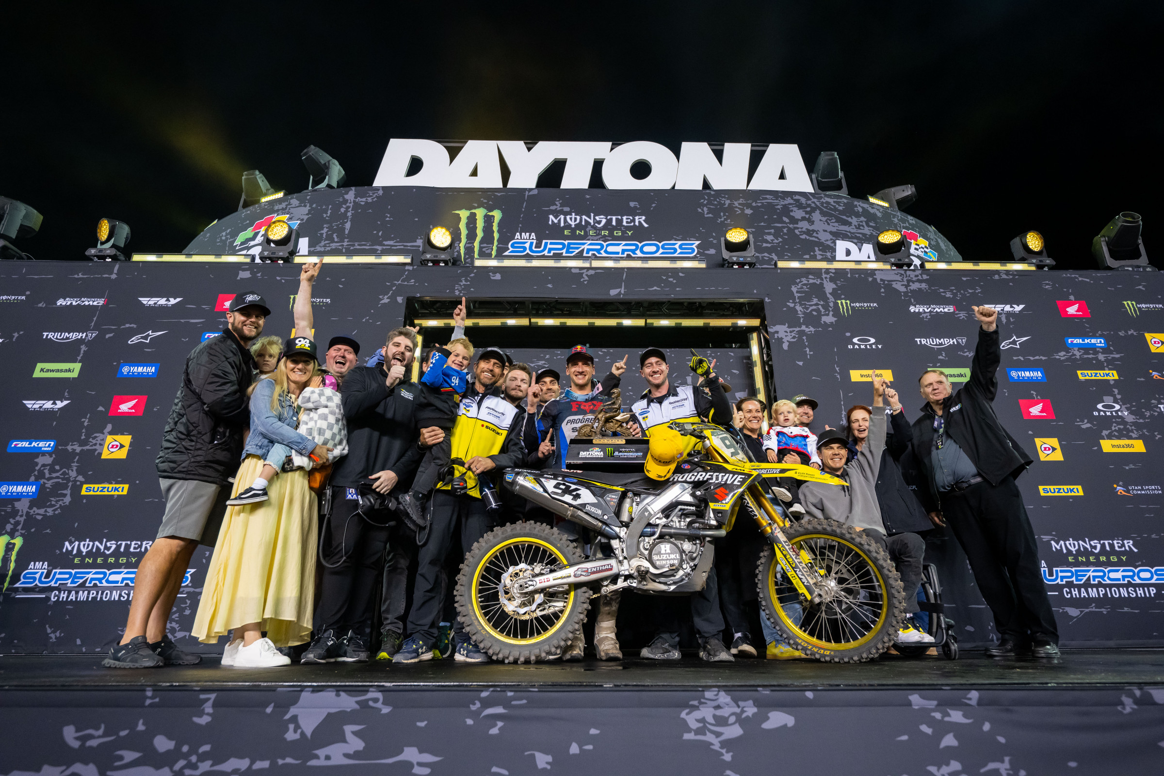 Ken Roczen and crew celebrate at Daytona International Speedway.