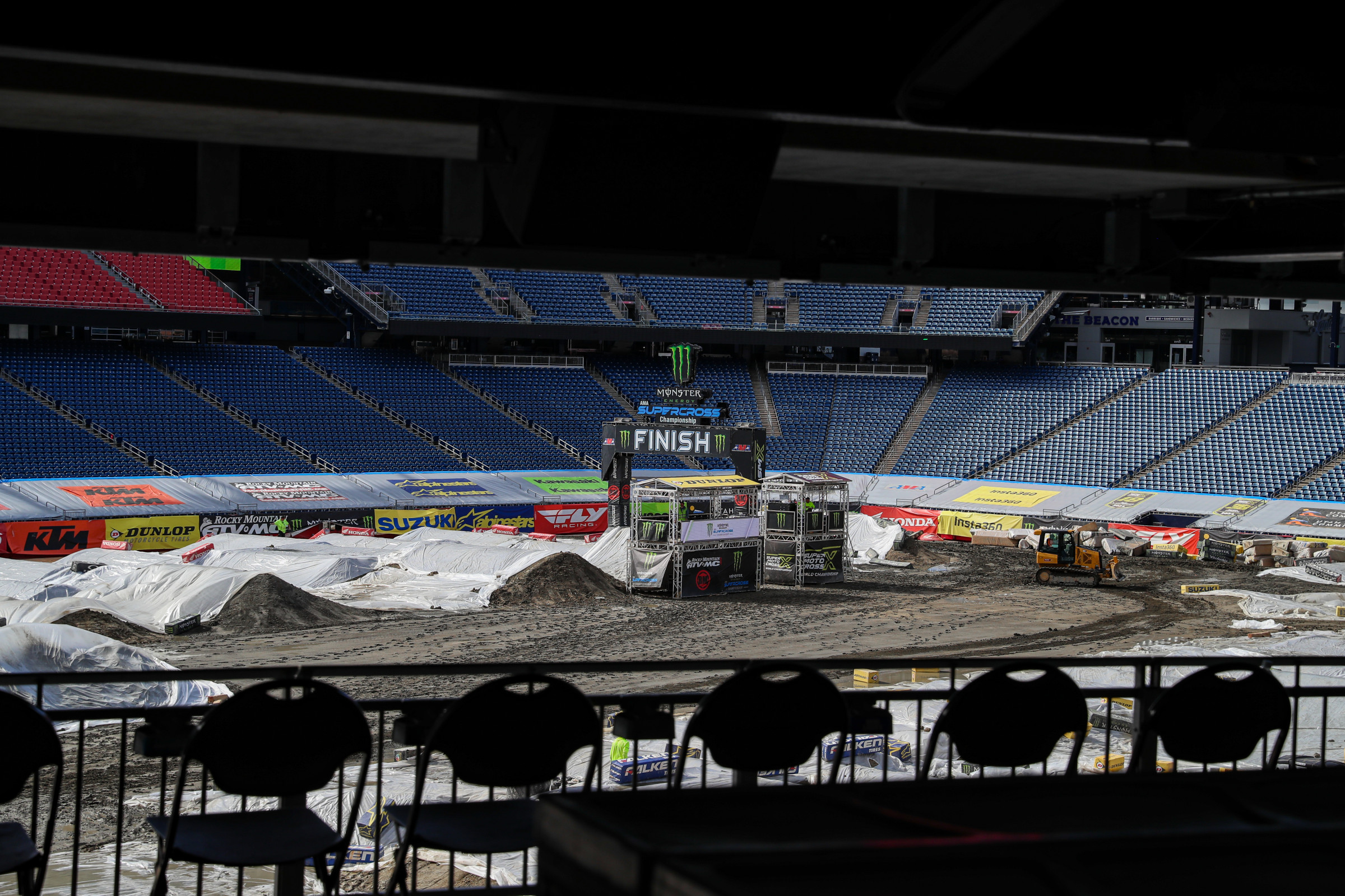 The track at Gillette Stadium has been covered since the SMX Track Crew completed the build mid-week. The tarps will come off here shortly!