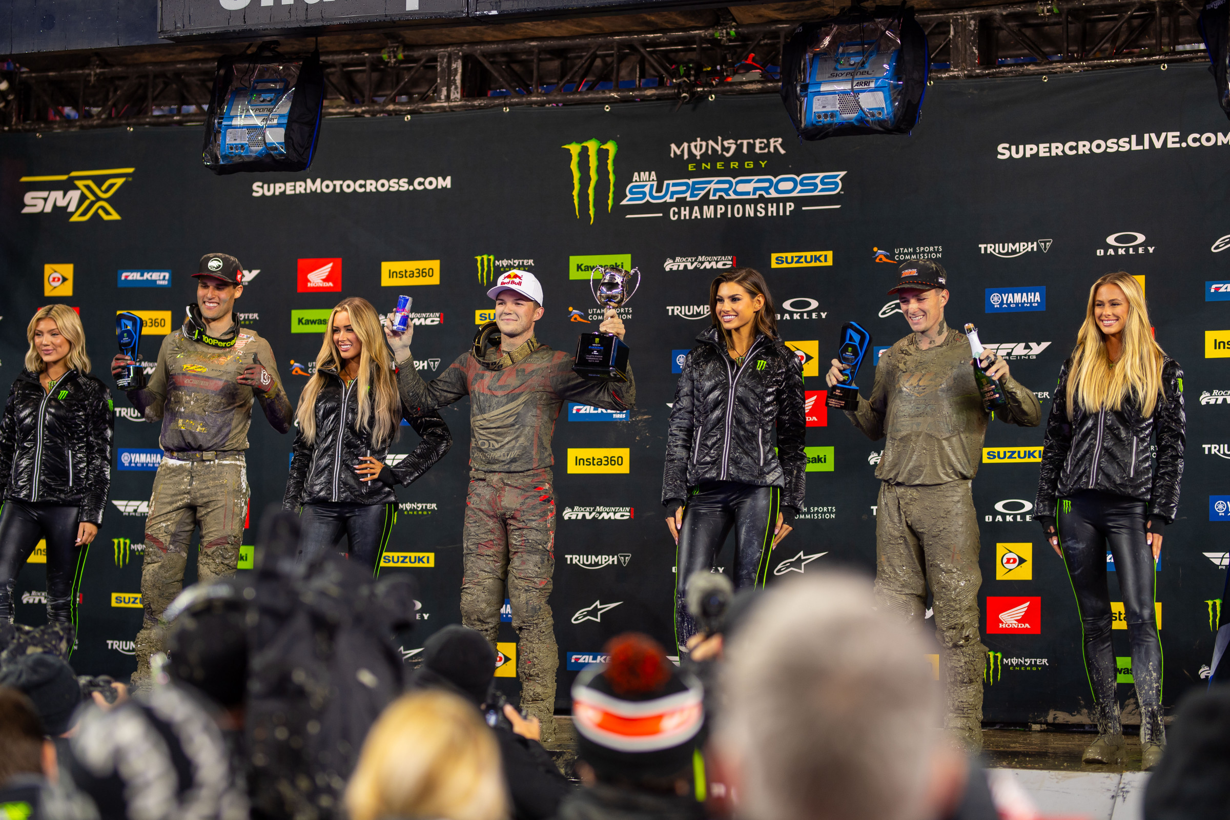 250SX Class podium (riders left to right) Cullin Park, Chance Hymas, and Gage Linville. All three riders scored their maiden 250SX podiums!