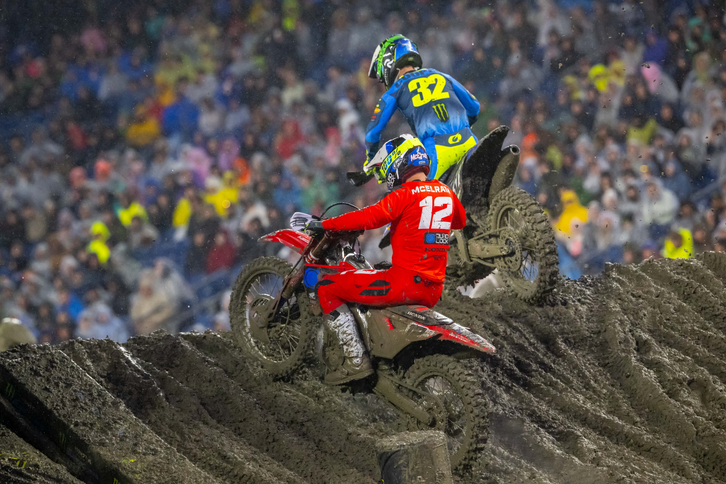 Shane McElrath was second off the start, got passed by Aaron Plessinger, and then made his way around Justin Cooper for second, where he would eventually finish. That's the best 450SX finish of his career.