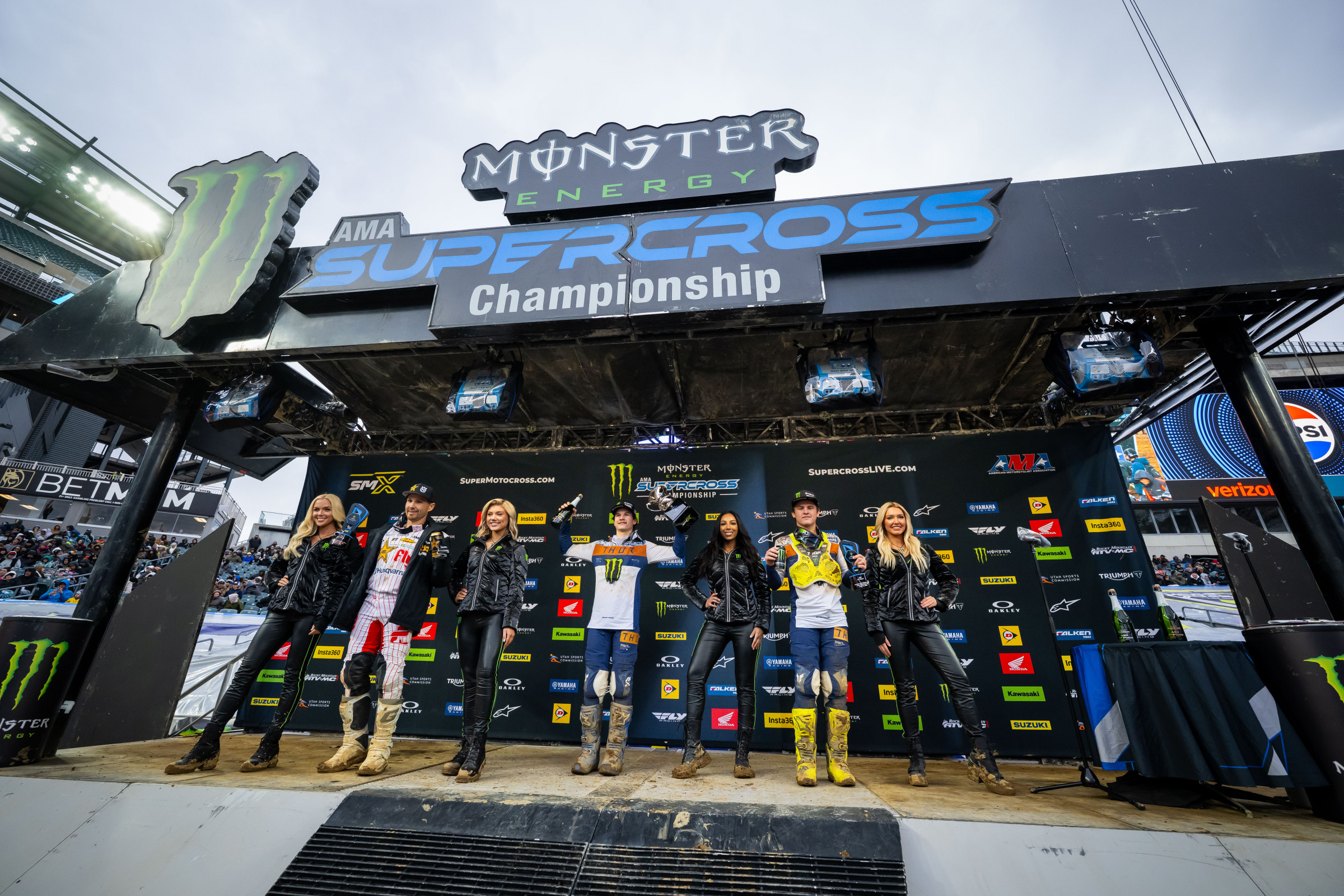 250SX Class podium (riders left to right): RJ Hampshire, Cole Davies, and Haiden Deegan.