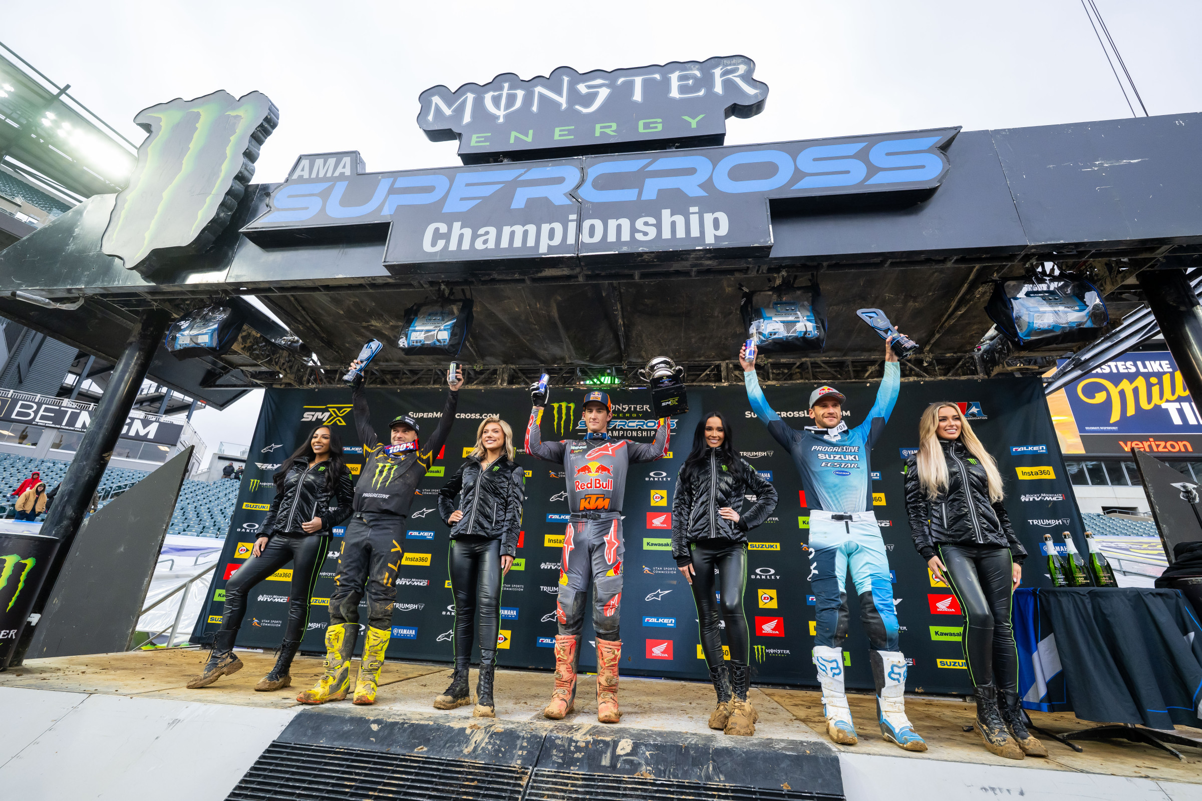 450SX Class podium (riders left to right): Cooper Webb, Chase Sexton, and Ken Roczen.