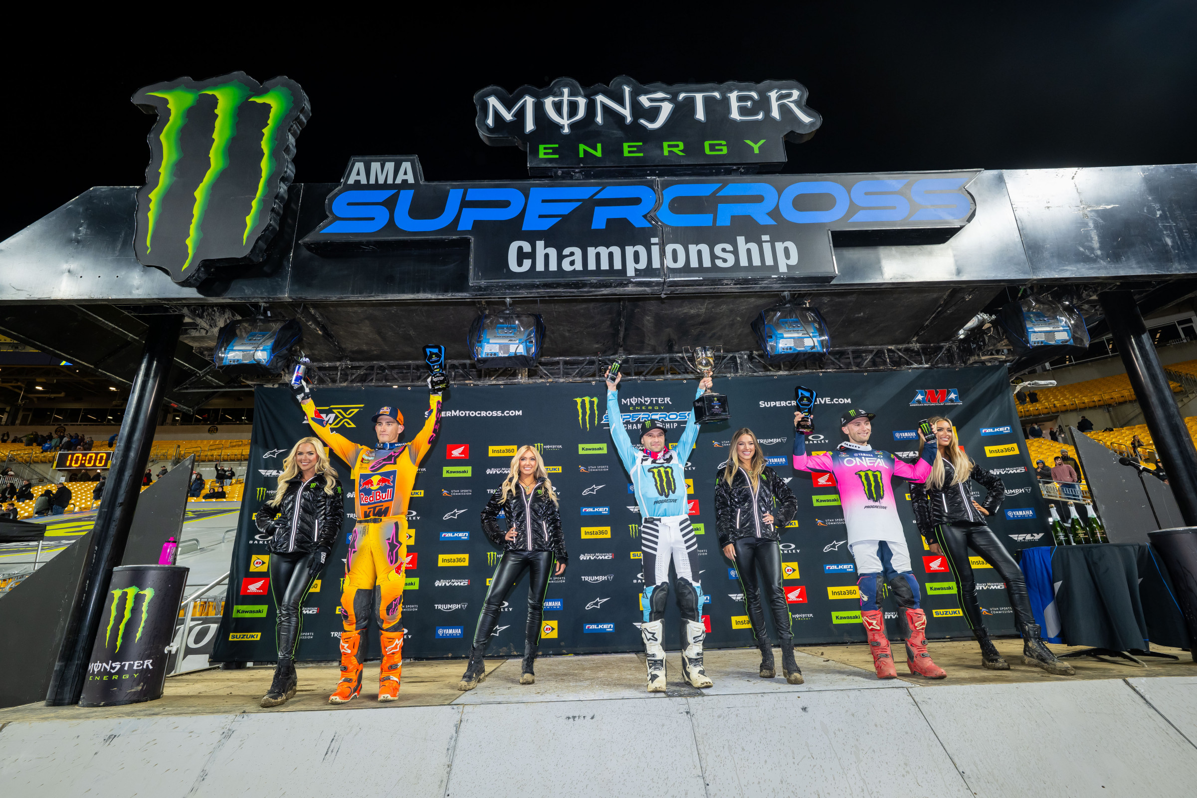 450SX Class podium (riders left to right) Chase Sexton, Cooper Webb, and Justin Cooper.