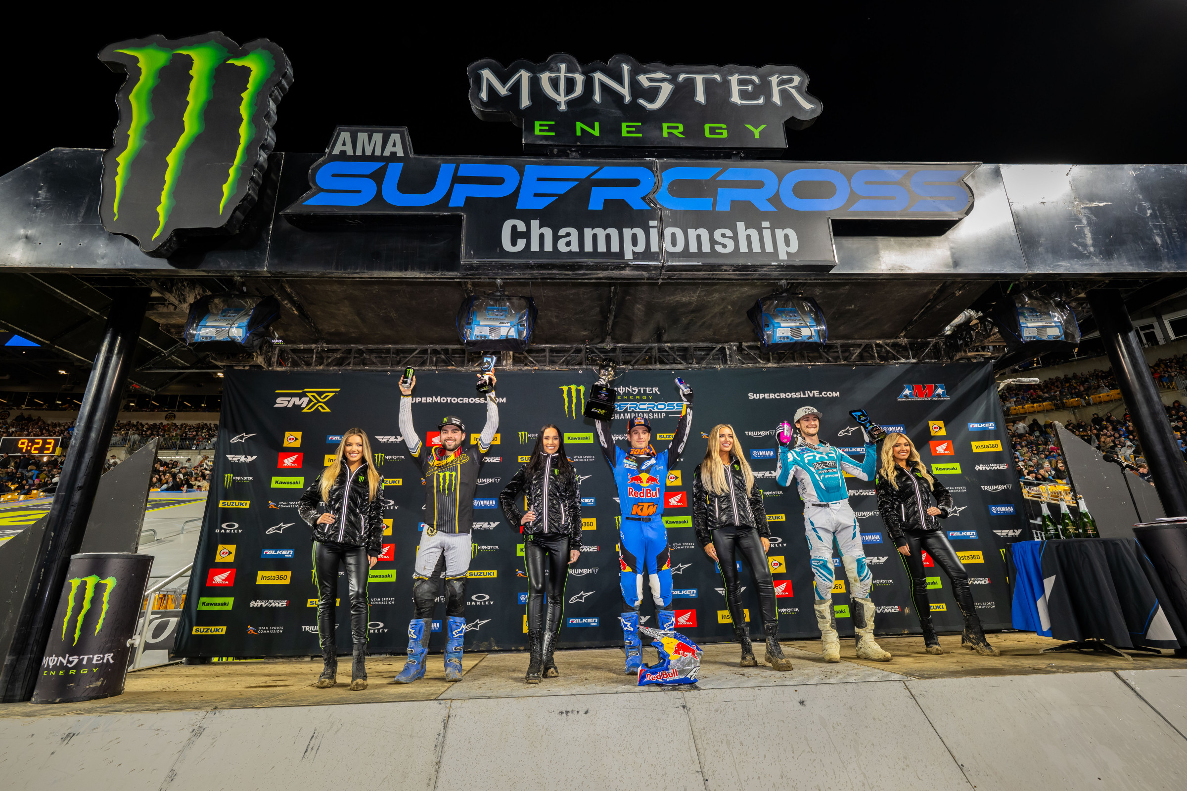 250SX Class podium (riders left to right): Nate Thrasher, Tom Vialle, and Maximus Vohland.