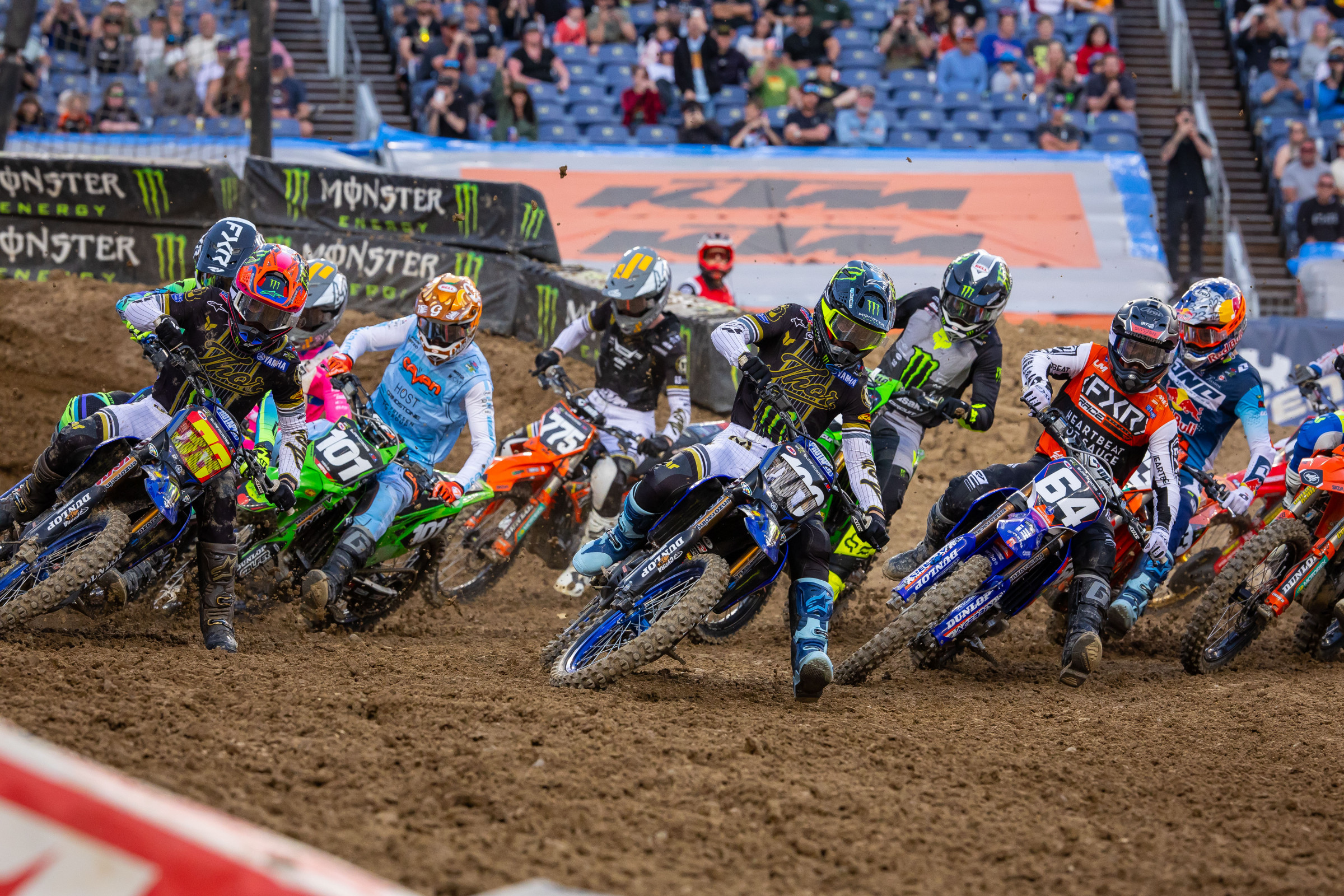 Cole Davies led in Denver before getting punted off the track by his teammate late in the 250SX main event.