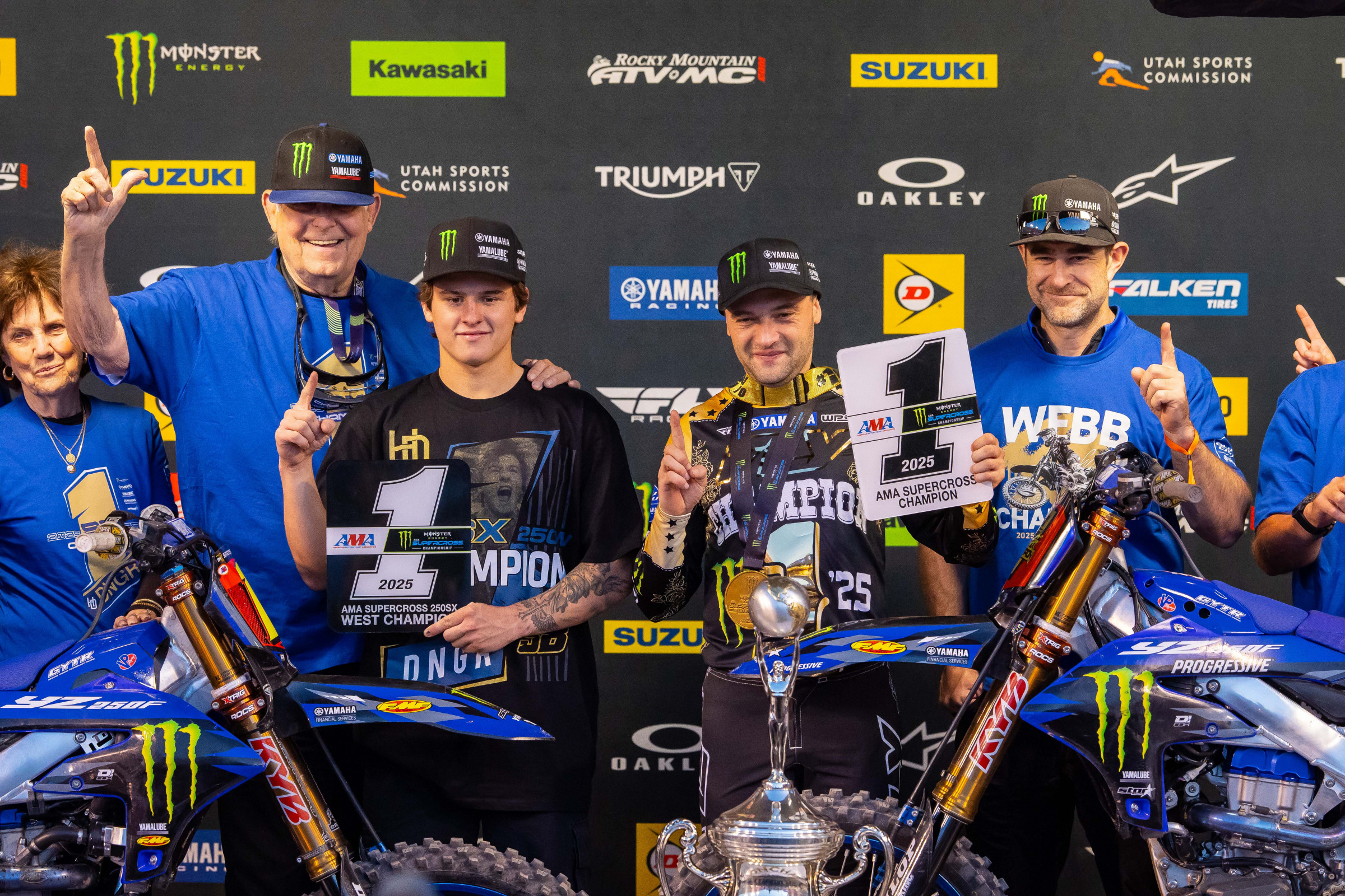 Haiden Deegan and Webb celebrate their respective championships in SLC.