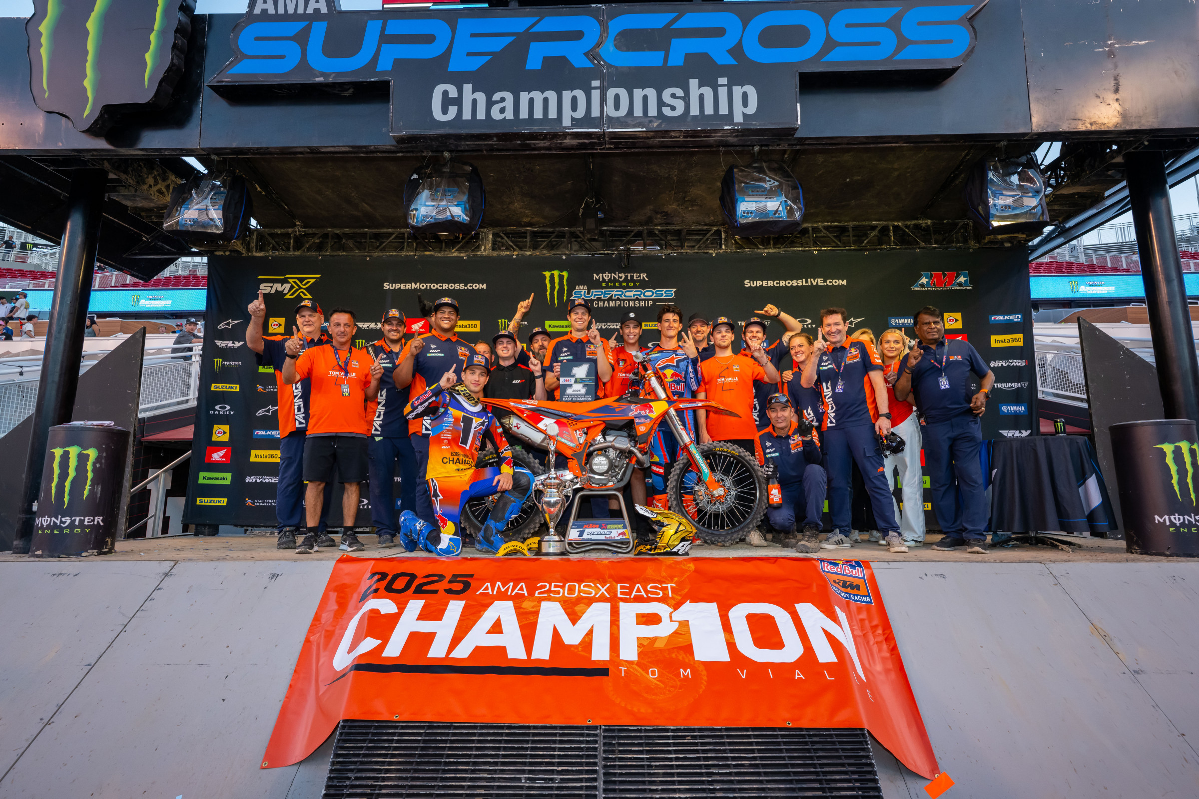 Tom Vialle and KTM celebrate his back-to-back 250SX East titles.