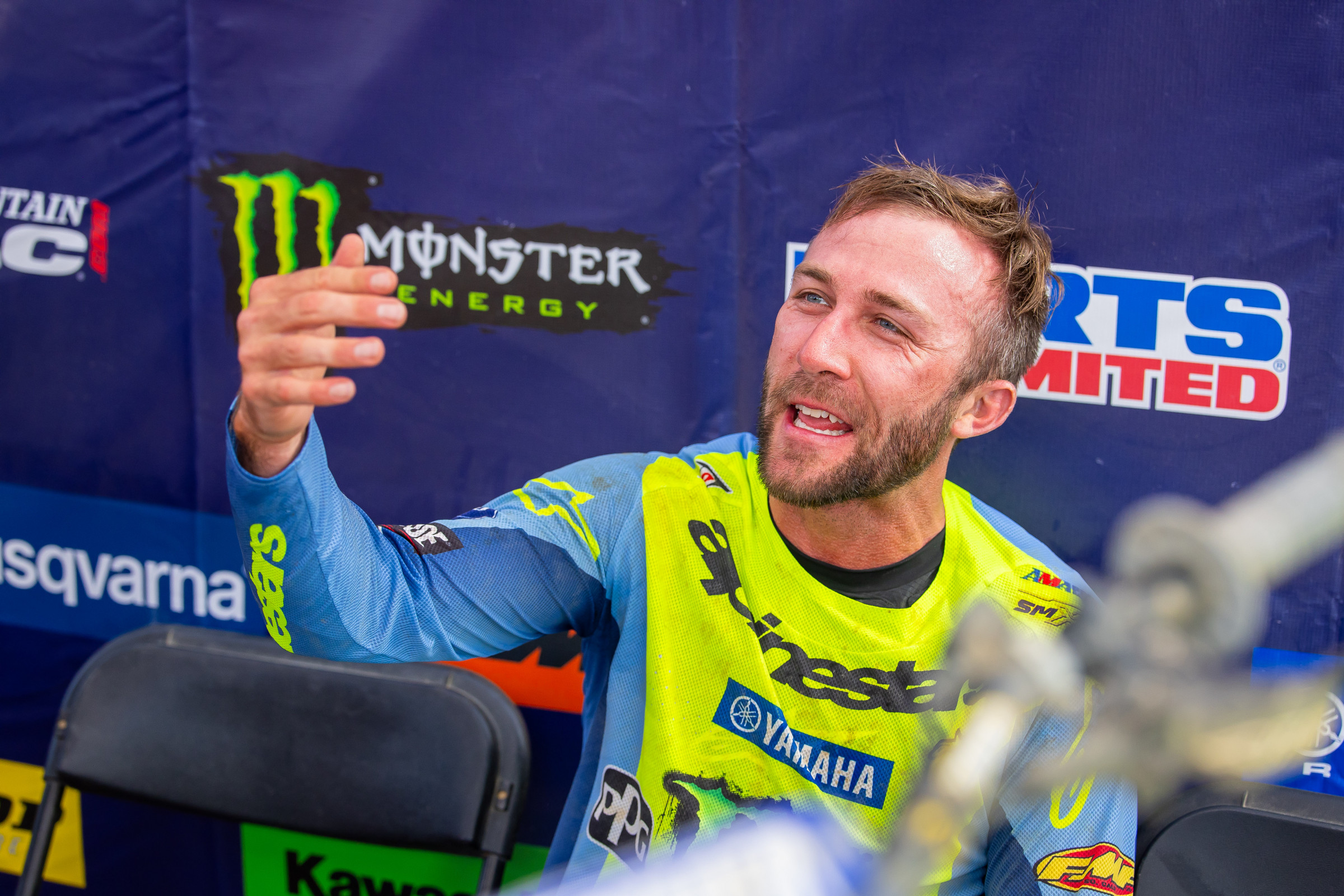 Despite coming up on the losing end of a fierce battle with Jett Lawrence in the second moto, Tomac was all smiles afterward.