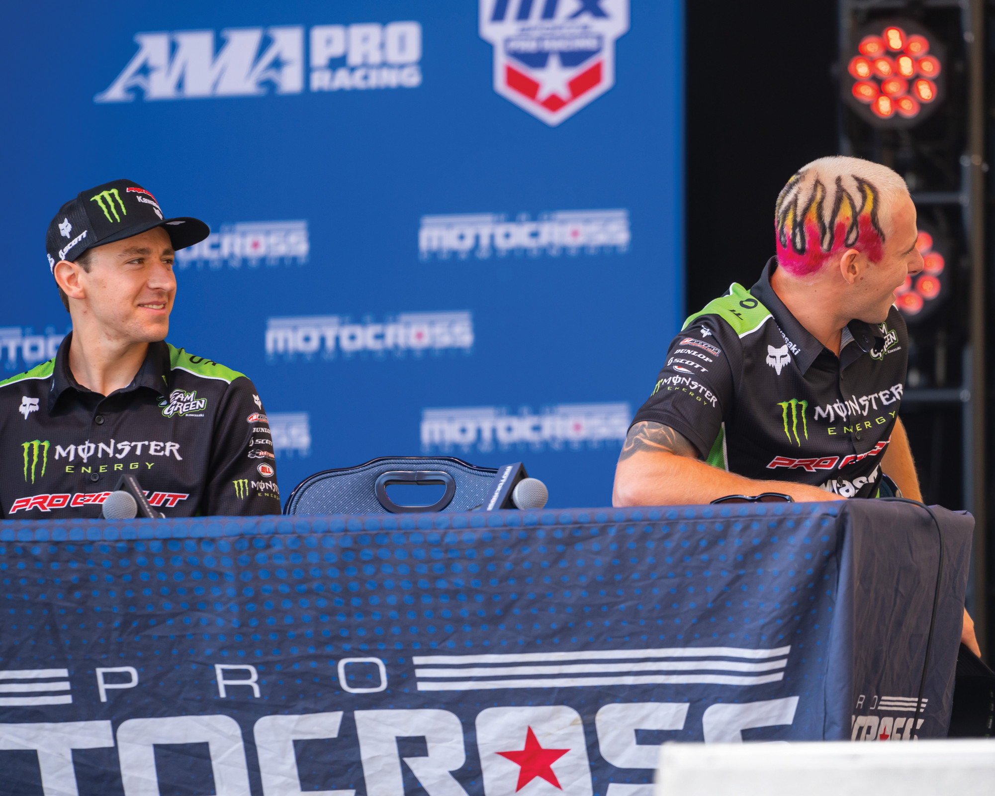 Levi Kitchen shows off his summer flame job.