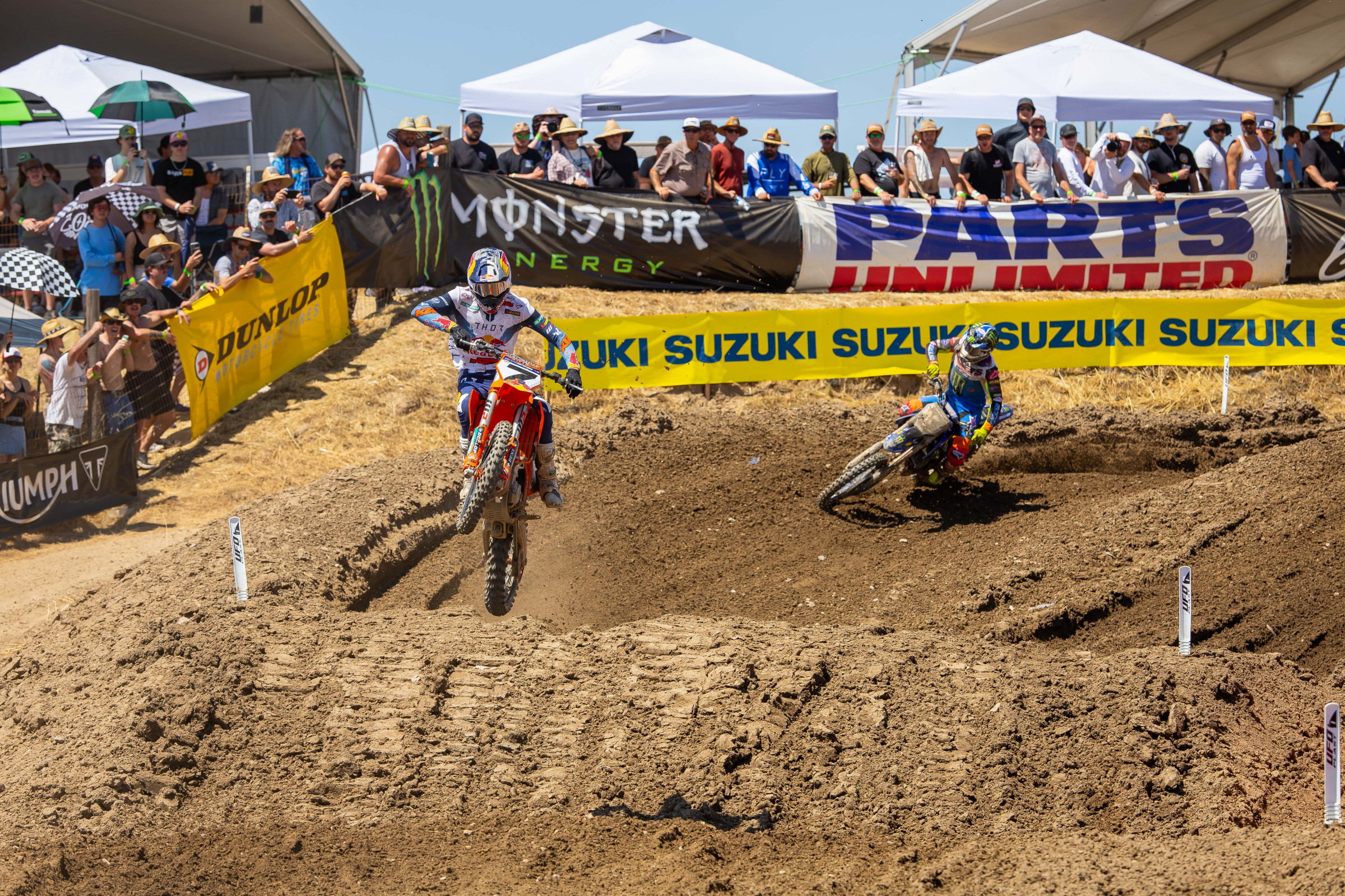 Plessinger would get tracked down by Eli Tomac in the first 450 moto at Hangtown, keeping Plessinger winless still in premier class Pro Motocross races.