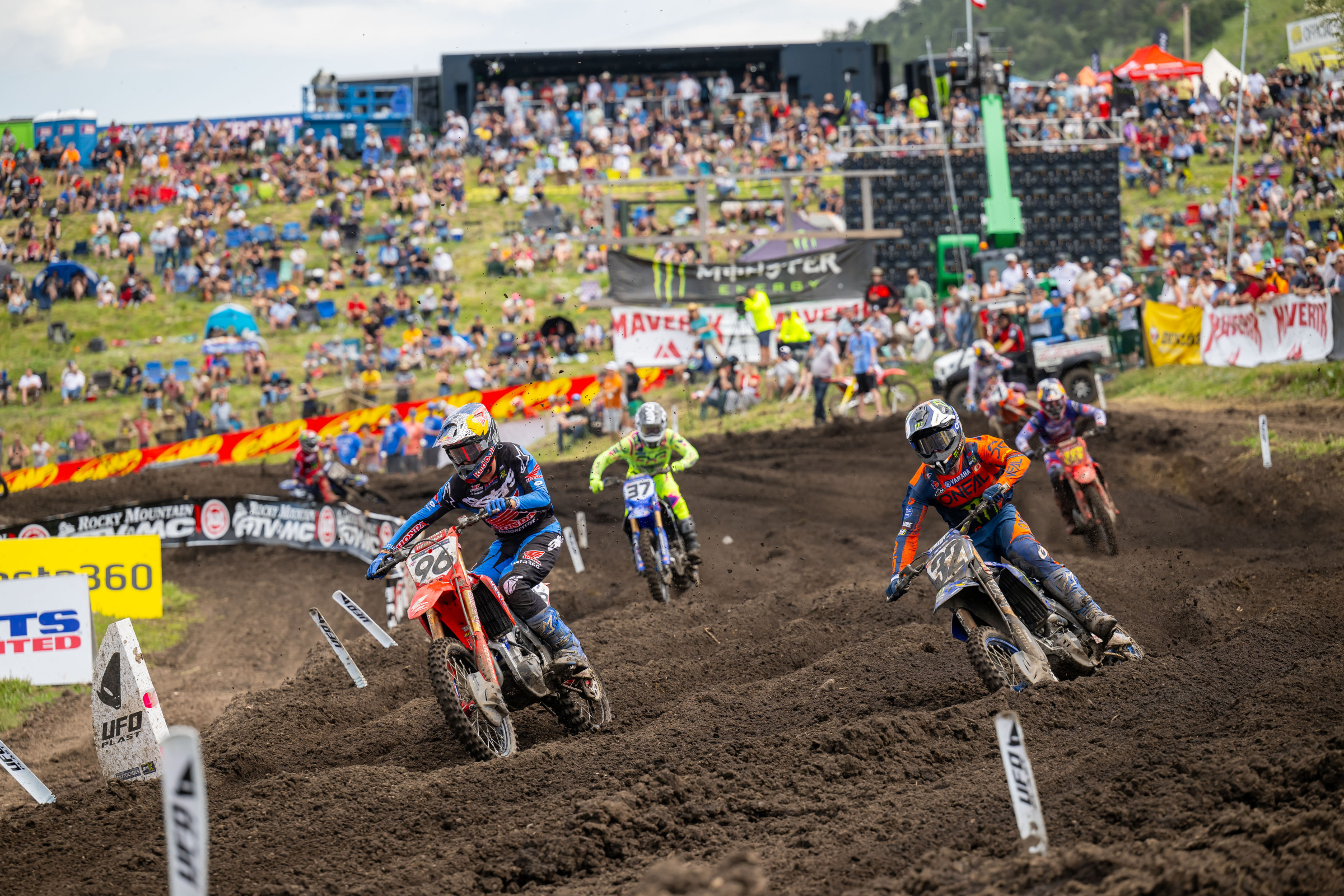 So many contenders at Thunder Valley. Here Hunter Lawrence and Justin Cooper fight for the lead early in moto 2.