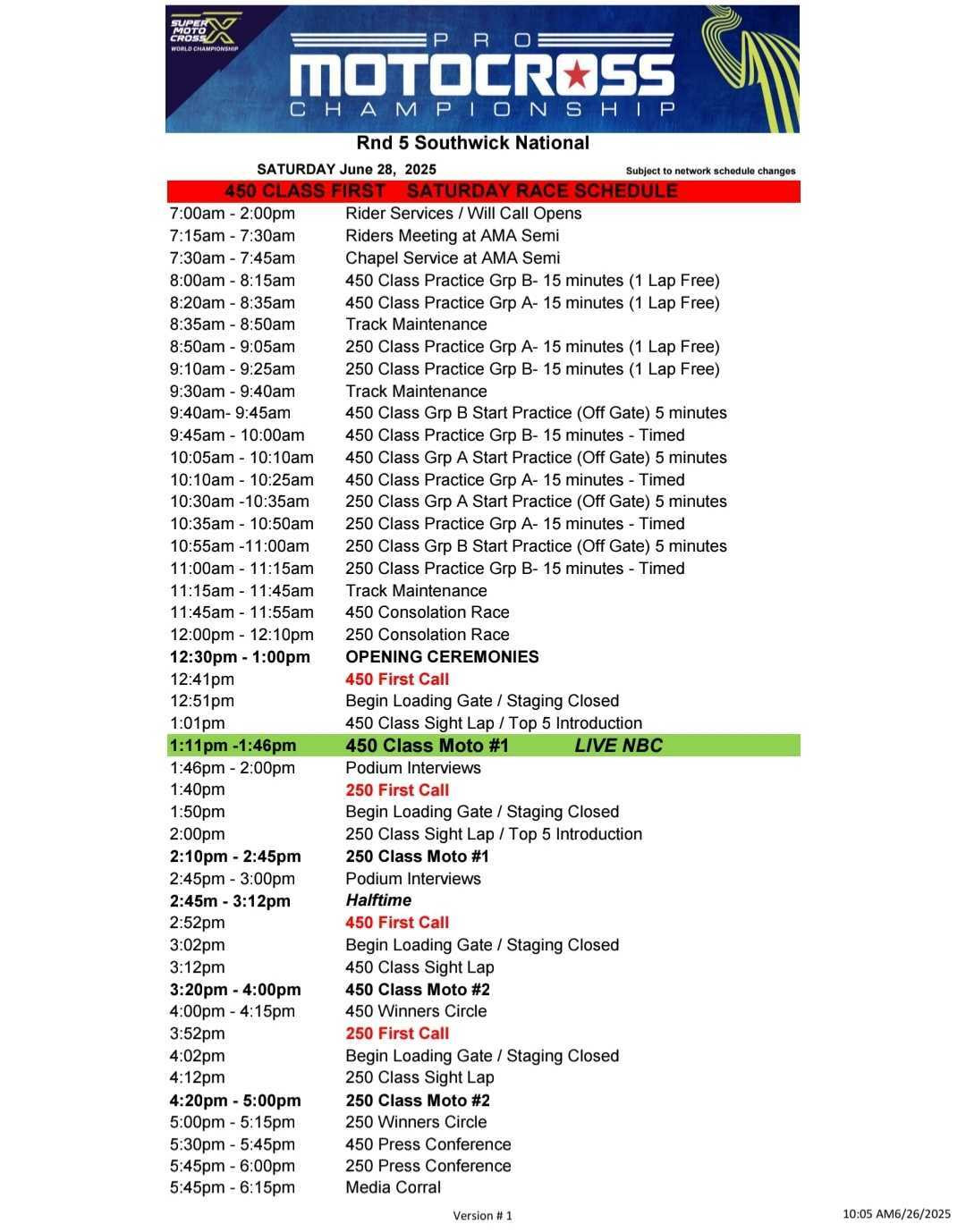 2025 Southwick National race day schedule