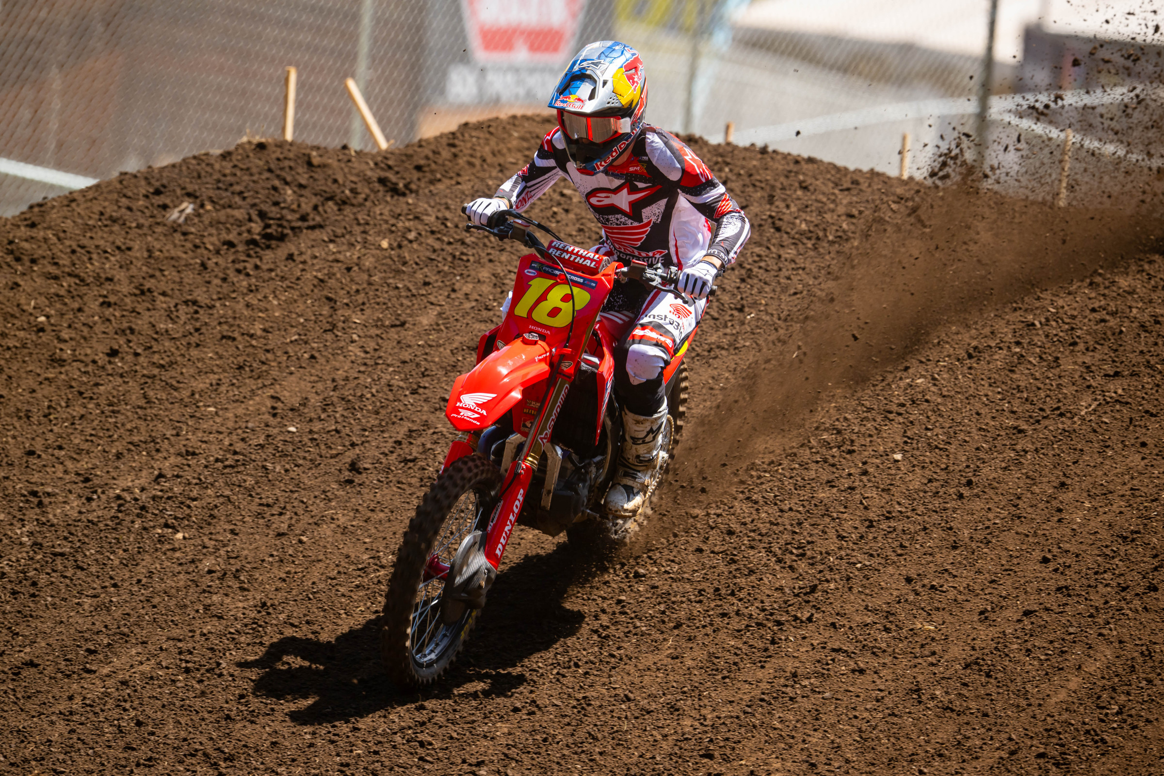 Jett Lawrence went down in the first moto while going after Chase Sexton.