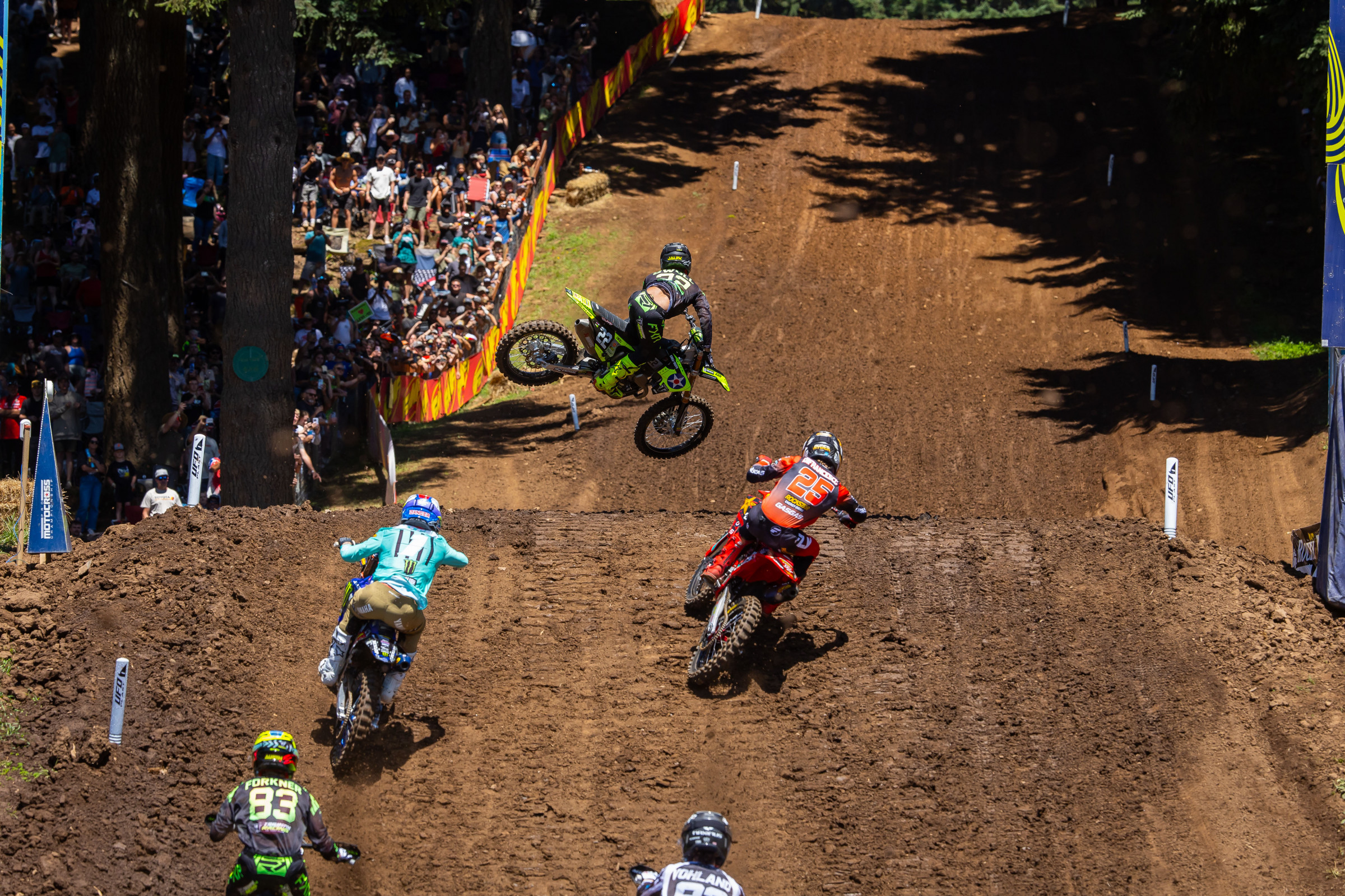 Swoll didn't pass up an opportunity to show some style after holeshotting the first moto in the 250 Class.