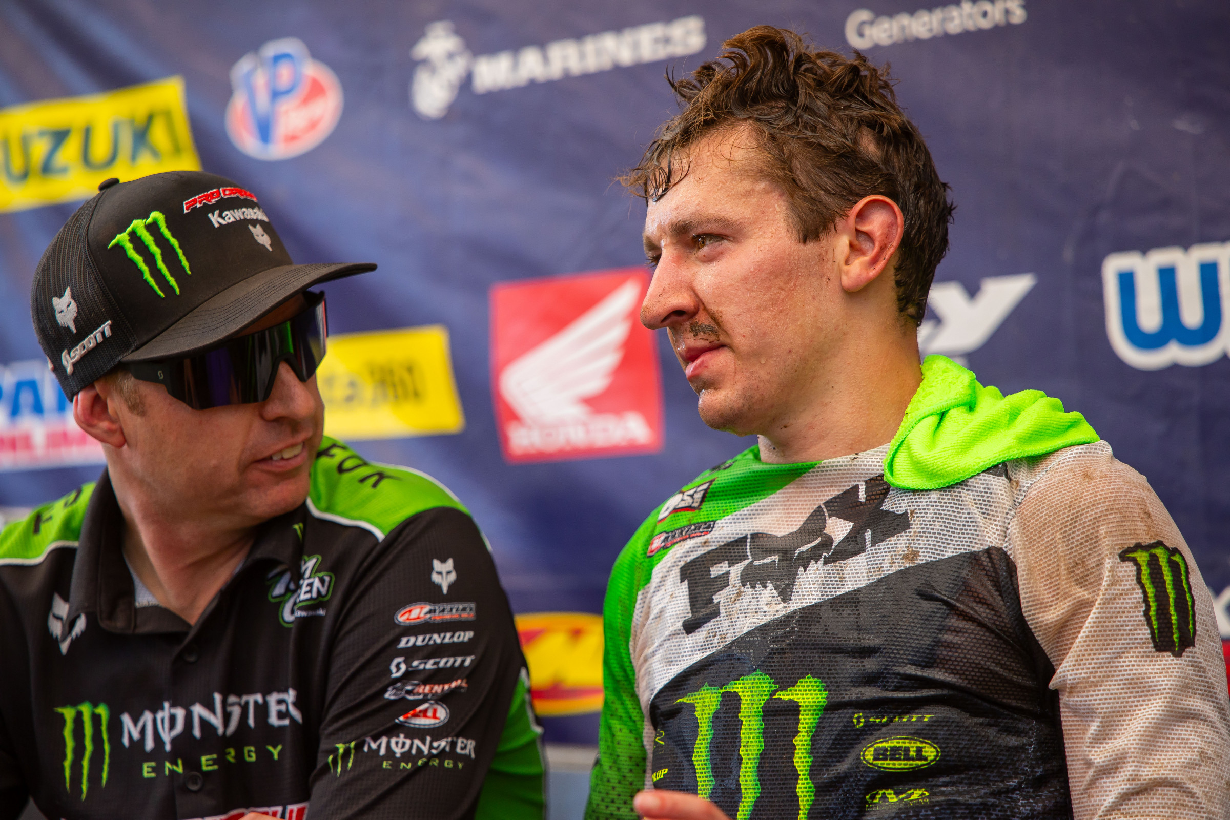Seth Hammaker under the podium tent at Washougal MX Park.