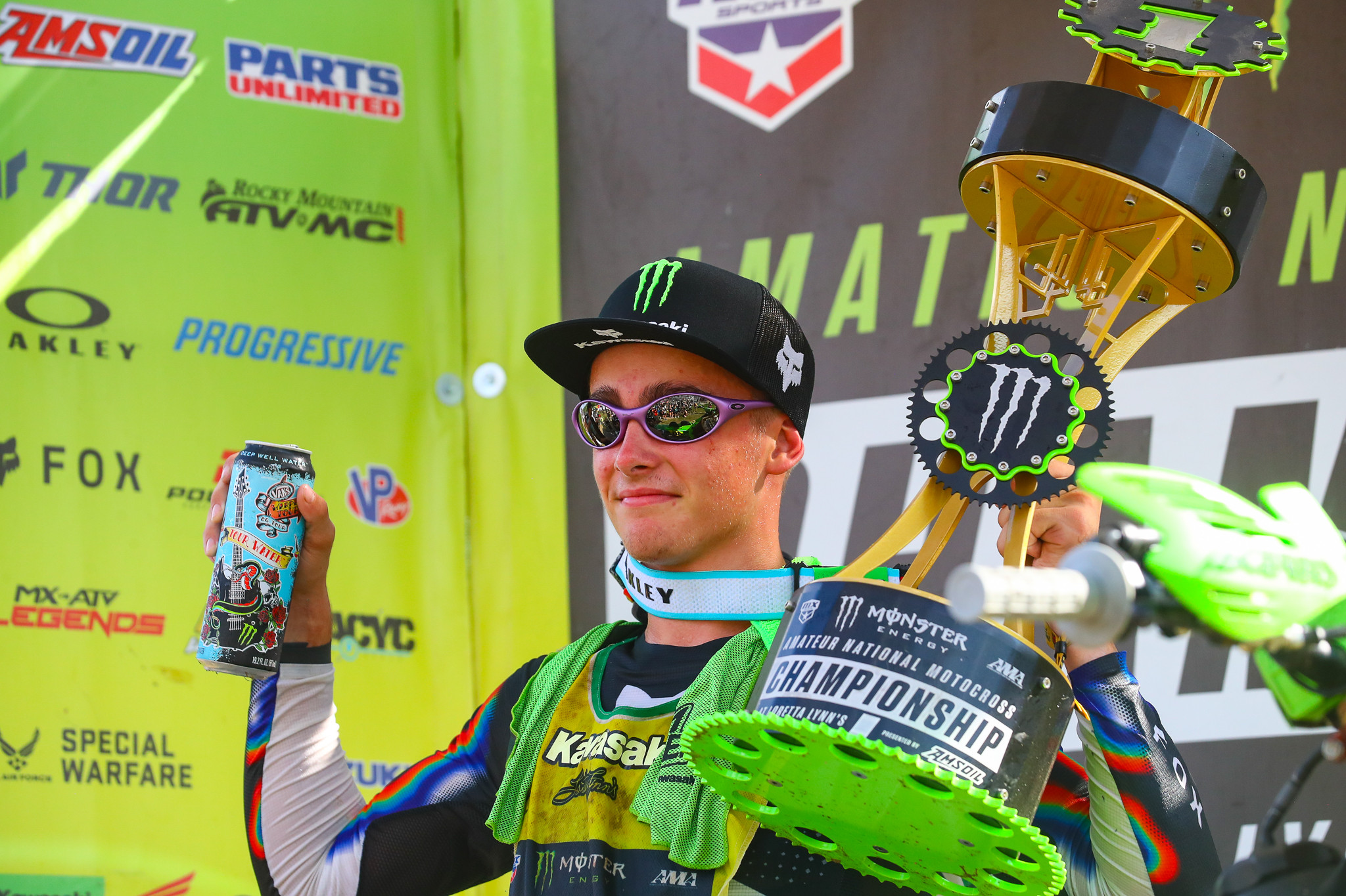 Then-Kawasaki rider Caden Dudney in 2024 after a huge week in the Schoolboy 2 (12-17) B/C and 250 B classes.