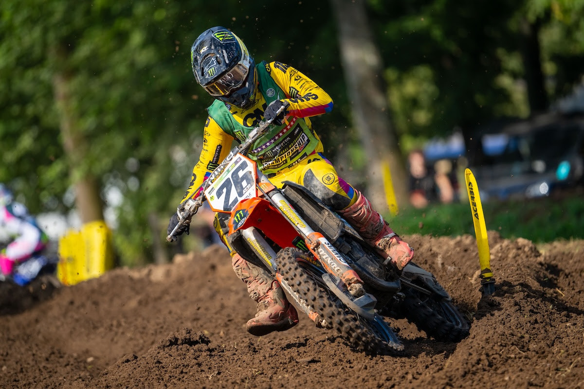 KTM rider Braxtyn Mes emerged triumphant in the first Schoolboy 1 moto.