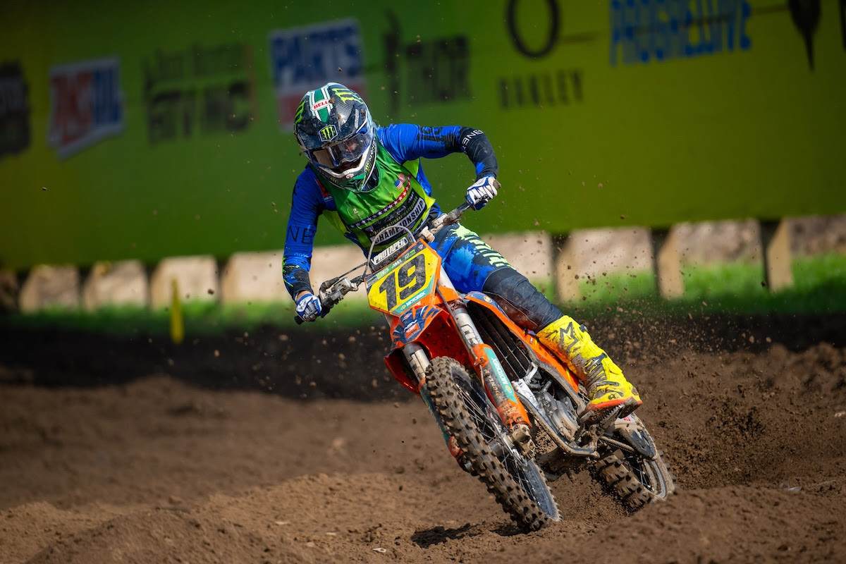 KTM rider Deacon Denno overcame a difficult end to Moto 1 to win 250 B Moto 2.