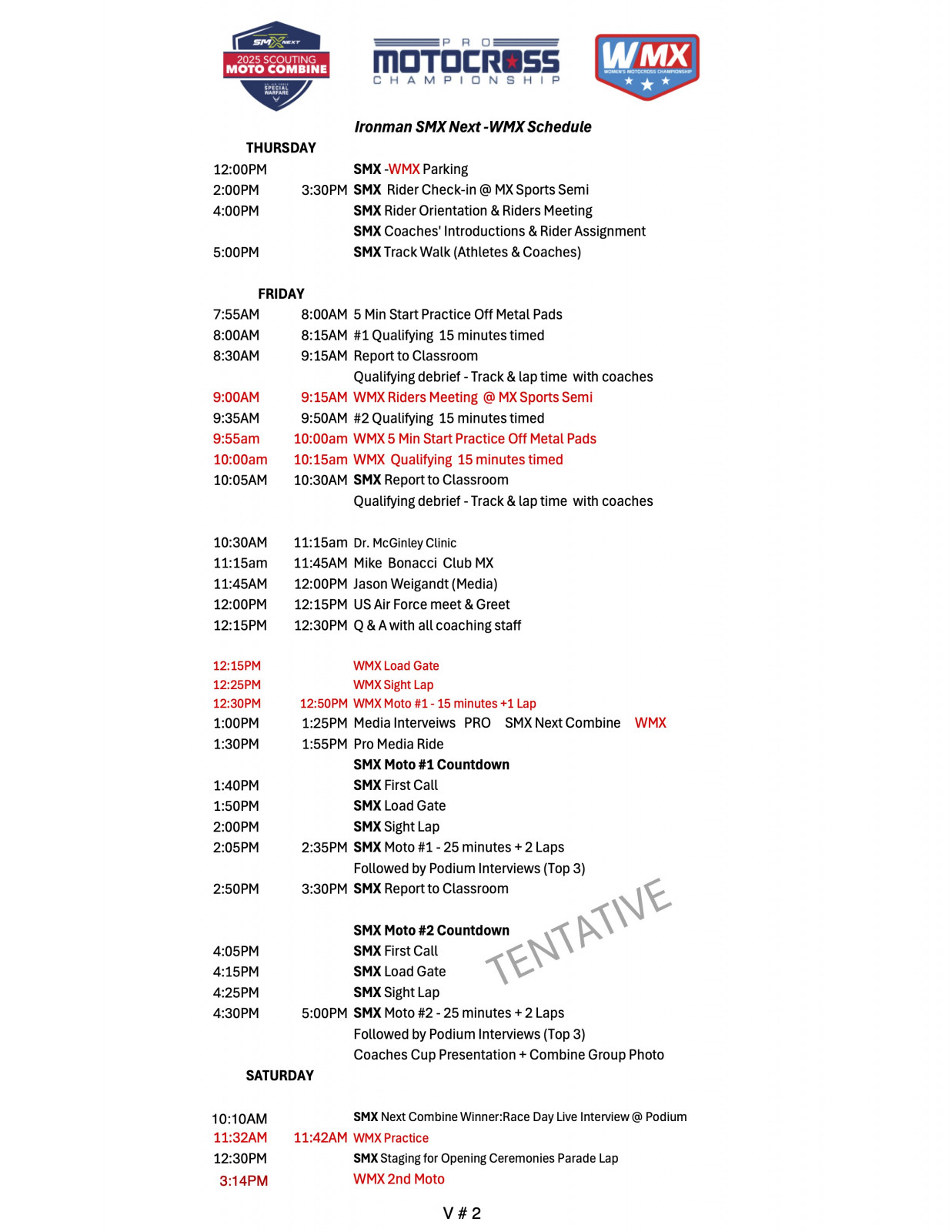 Ironman SMX Next - WMX Schedule V 2