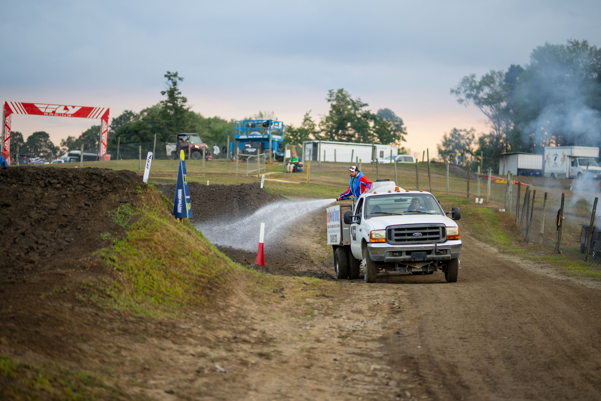The track was wet early, but would later harden up under the sun.