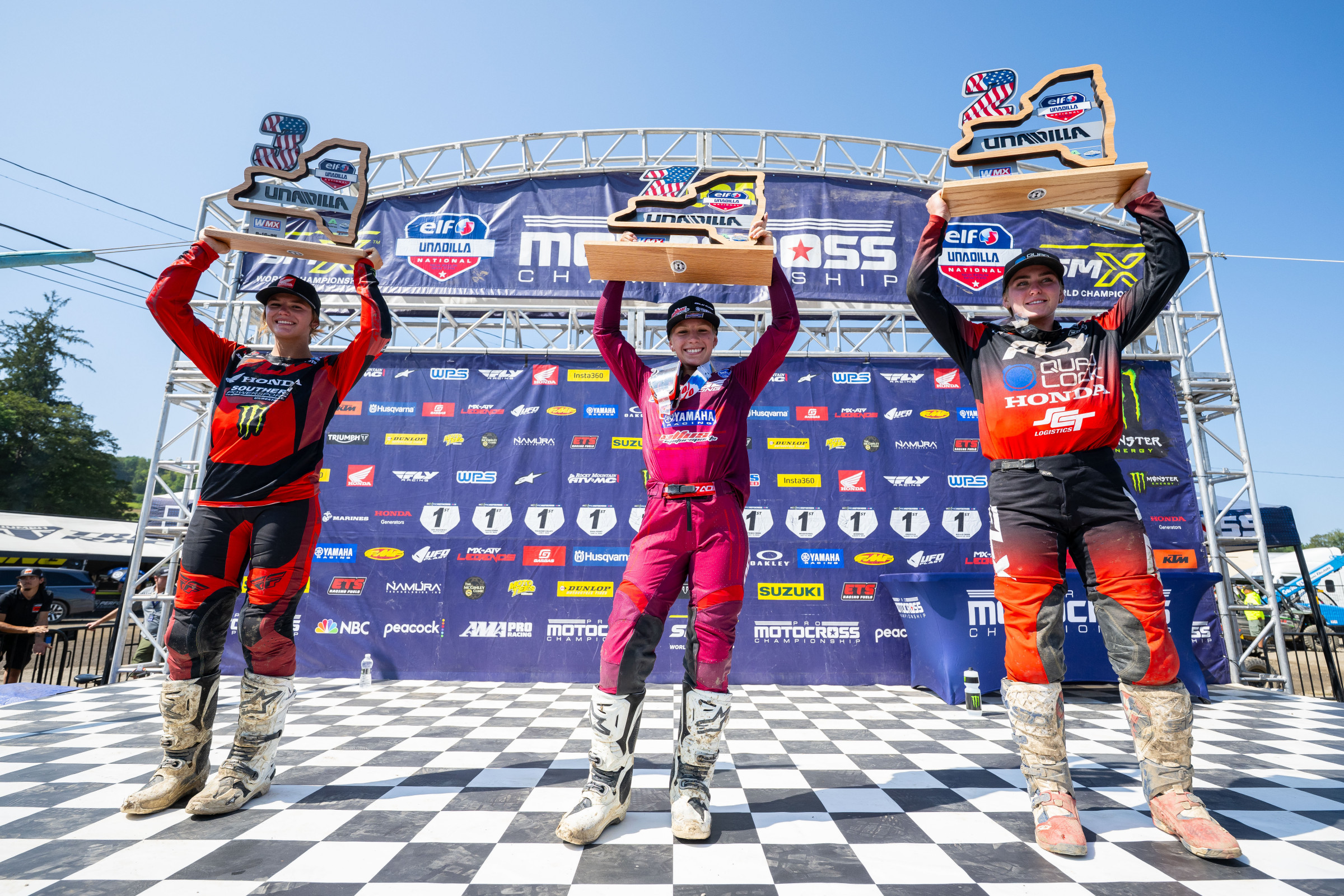 Left to right: Mikayla Nielsen (Honda), Lachlan Turner (Yamaha), and Charli Cannon (Honda)