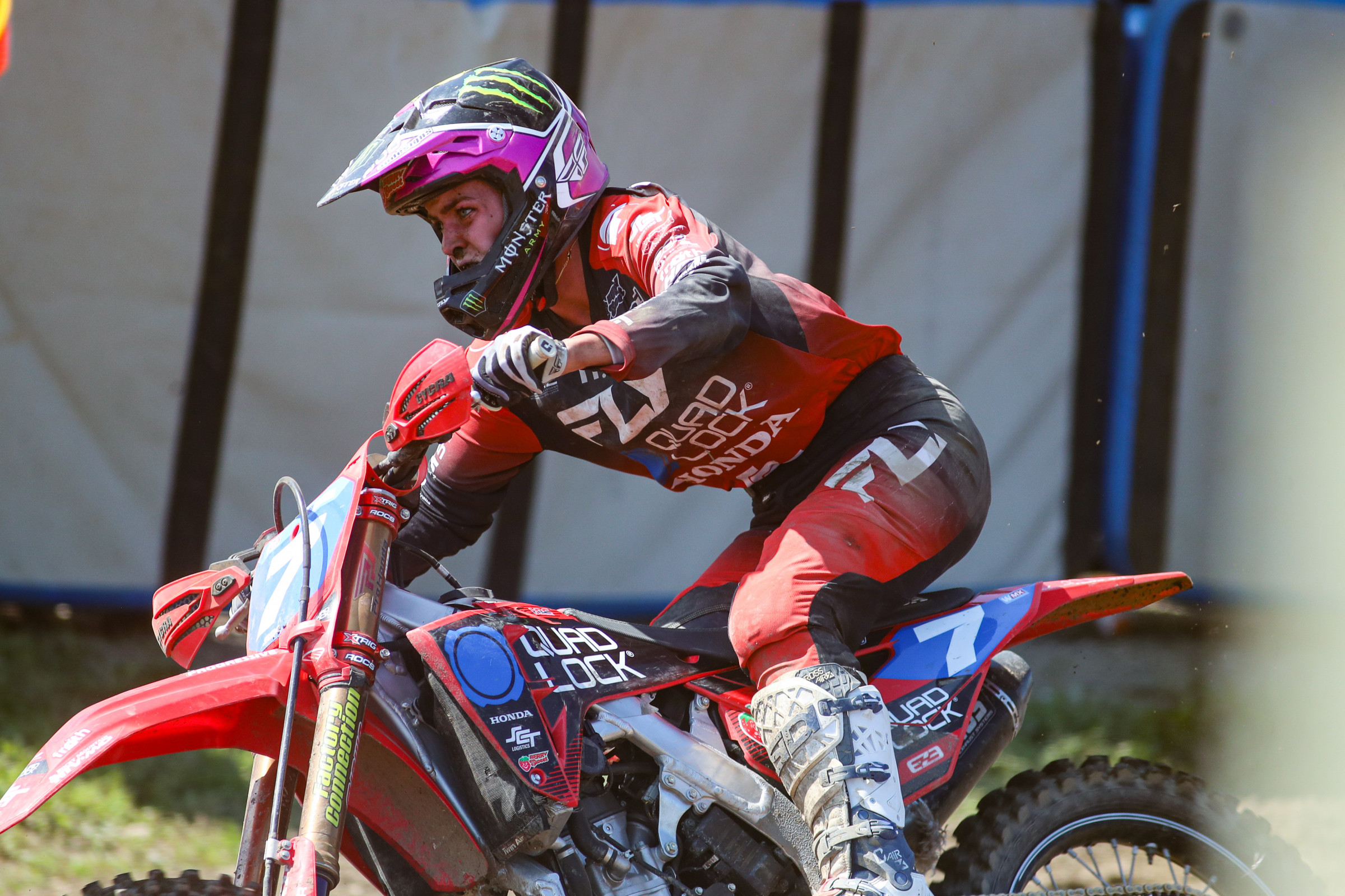 Charli Cannon after her second moto crash, sans goggles, full of grit. 