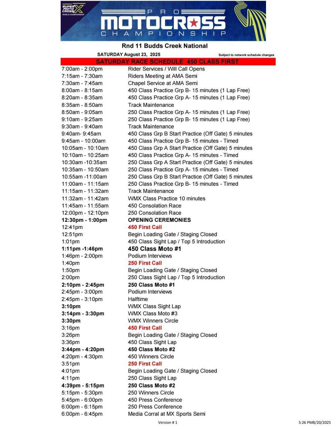 2025 Budds Creek National race day schedule