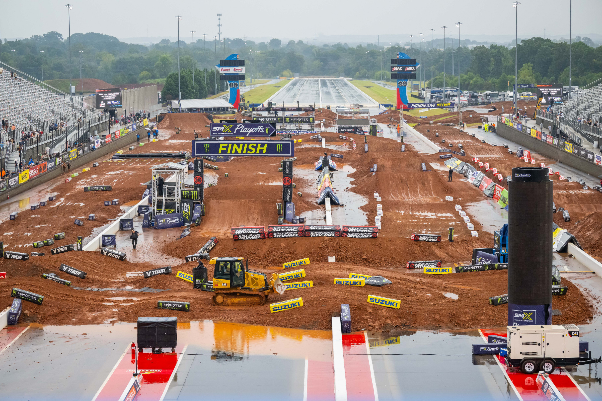 Was it going to be super muddy after the rain? Sure, but it was the metal grand stands with nearby lightening strikes, as well as inadequate lighting to run the program into the evening that determined the decision to call it early. 