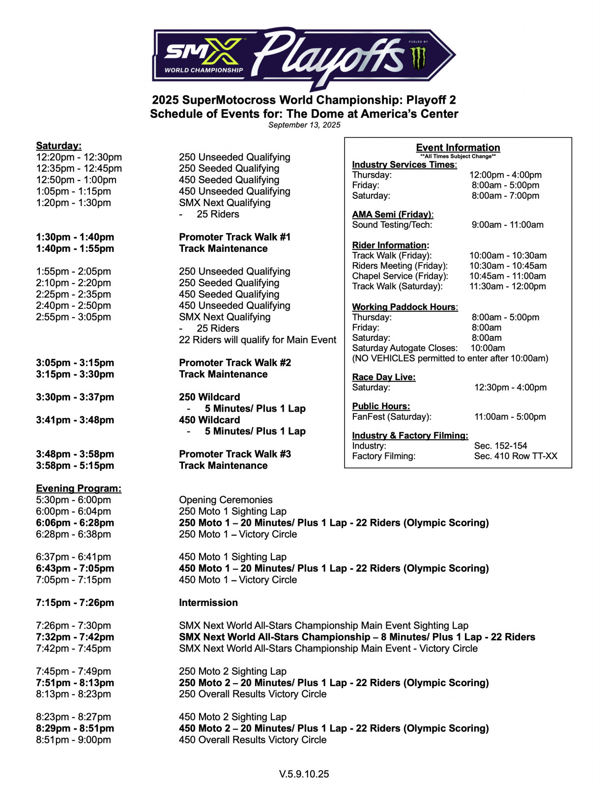 Saturday Schedule