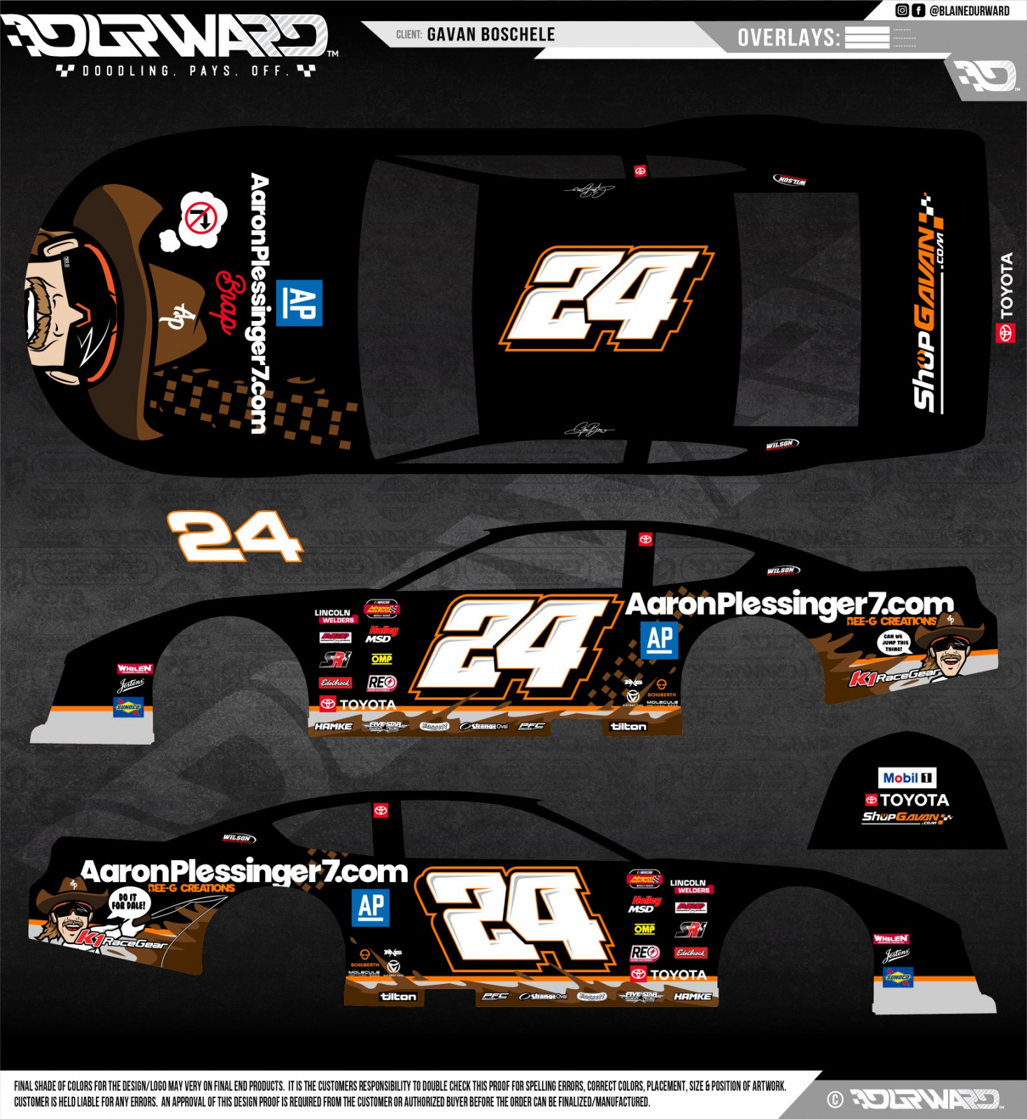 Here's a mockup of what the car is supposed to look like this weekend. 