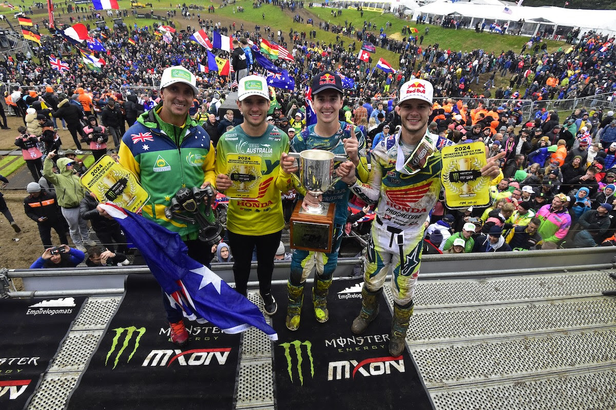 The Michael Byrne-led Australian lineup of Kyle Webster, Hunter Lawrence, and Jett Lawrence are back to defend their MXoN crown.