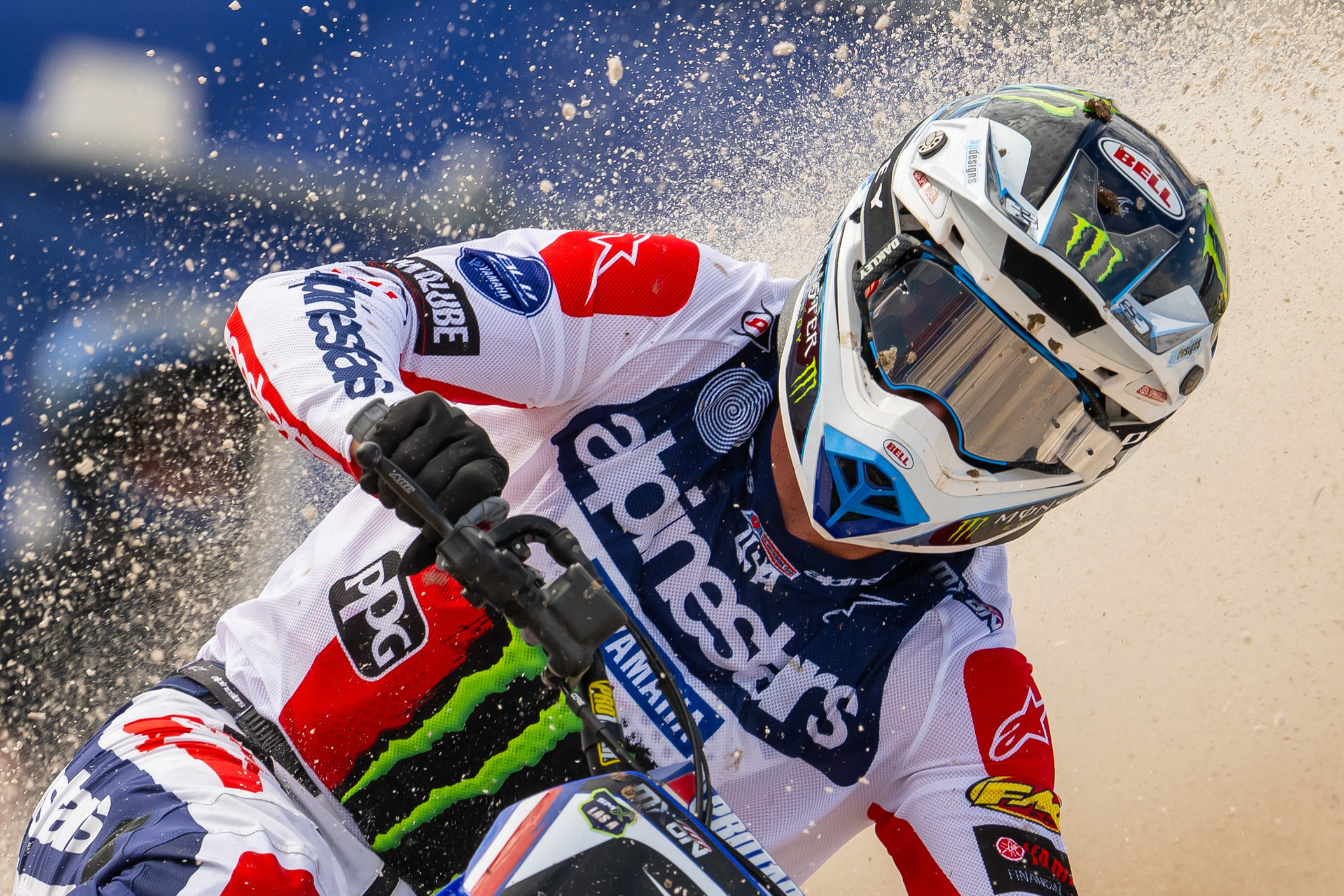 Tomac wearing his Motocross of Nations gear during the press ride at the Las Vegas SMX Finale. 