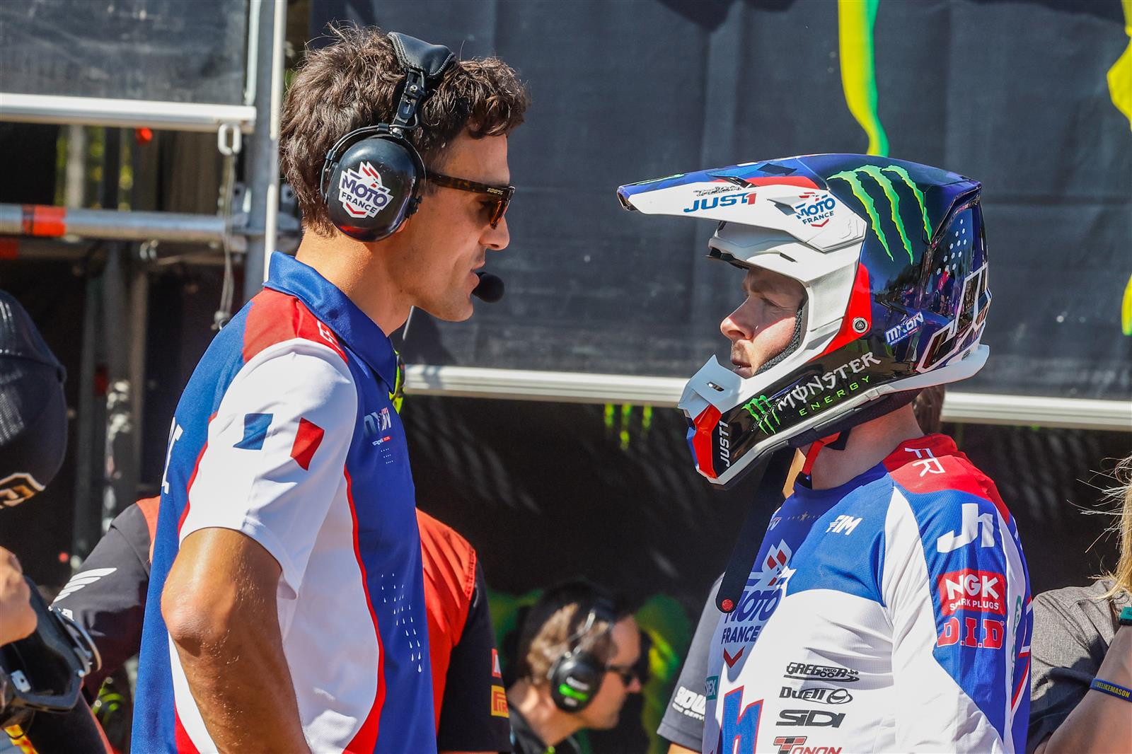 Febvre and French team manager Gautier Paulin at the 2025 Motocross of Nations.