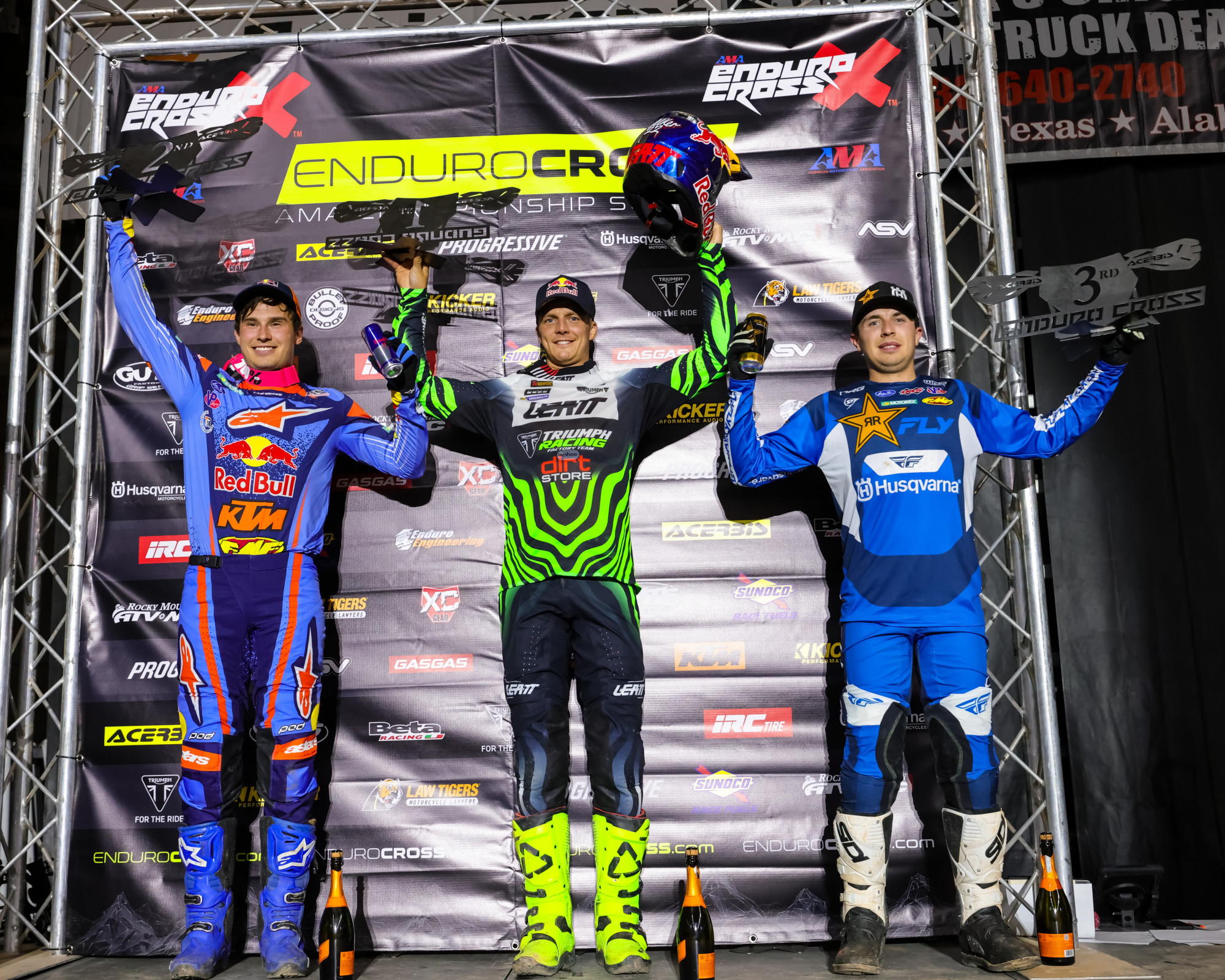 Johnny Walker (Triumph), Trystan Hart (KTM), and Ryder LeBlond (Husqvarna)