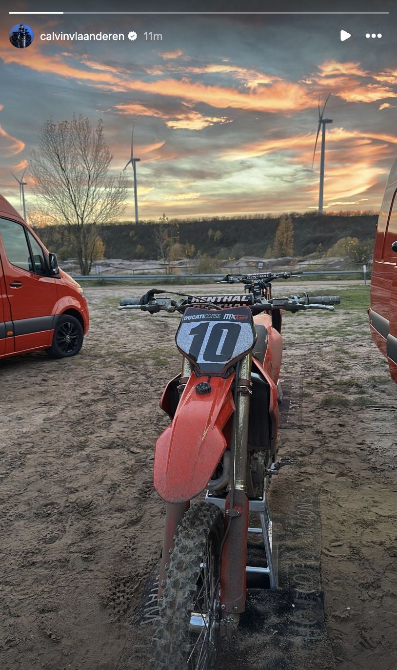 Calvin Vlaanderen's Instagram story of him riding the Ducati Desmo450 MX.