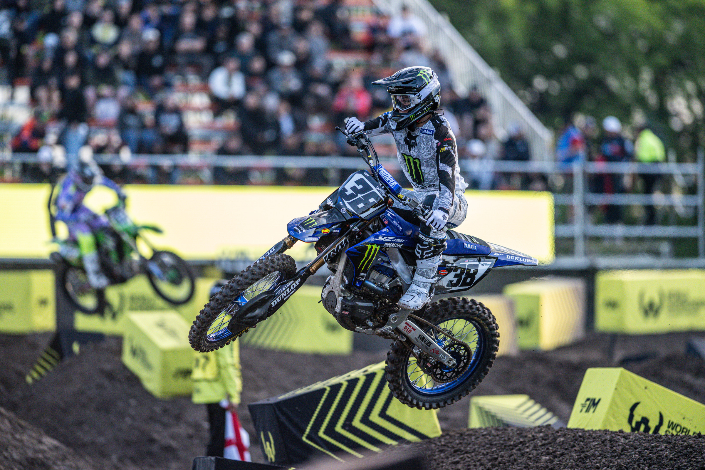 Haiden Deegan in practice. He was wild, wide open and exciting to watch in his 450 debut. He missed his gate selection for the night show, though, and had to come through the pack in most races.