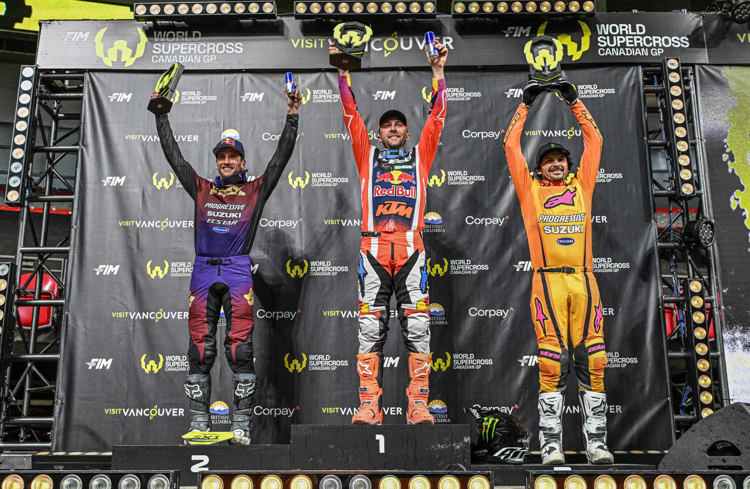 SX1 podium: Eli Tomac, Ken Roczen, and Jason Anderson.