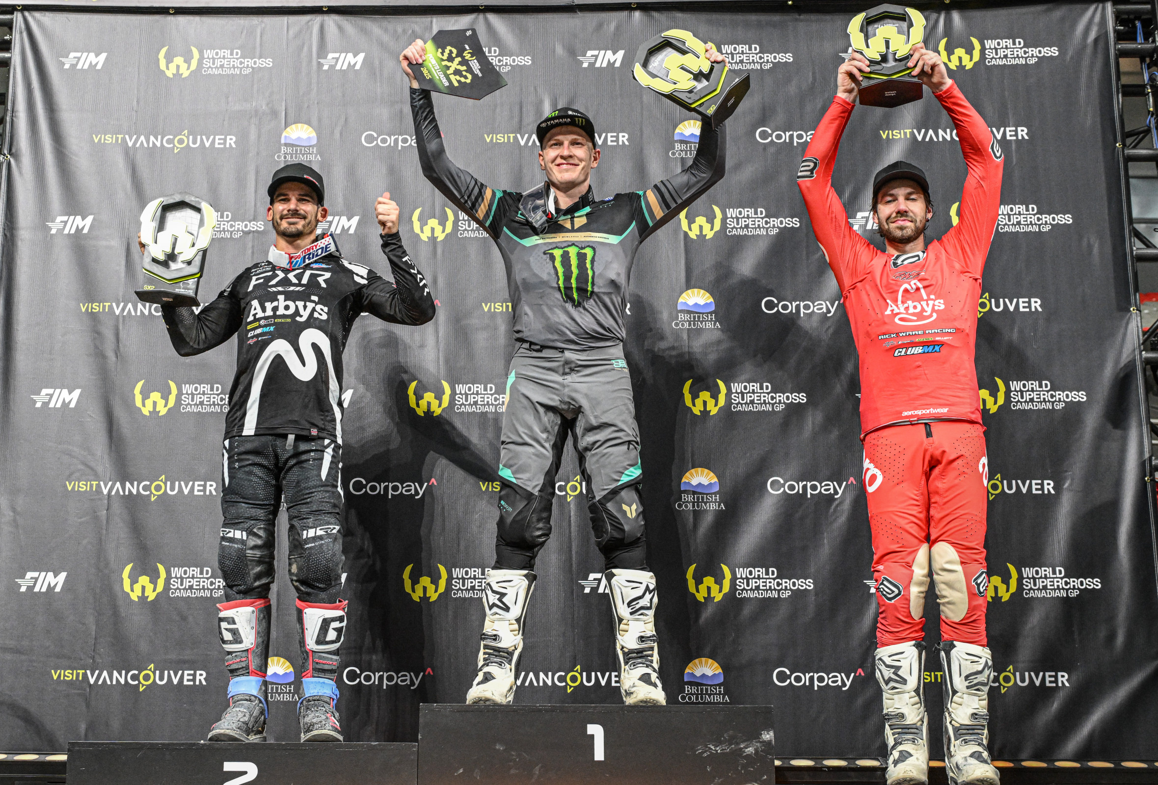 SX2 podium: Max Anstie, Coty Schock, and Enzo Lopes.