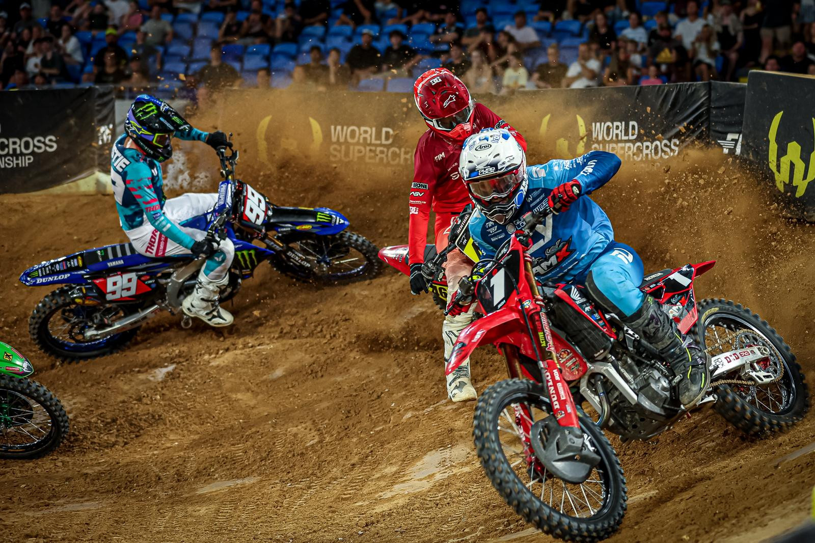 Max Anstie has won every race this year in SX2 on his number 99. He Had track down Shane McElrath (1) in one of them to keep the streak alive in Australia.